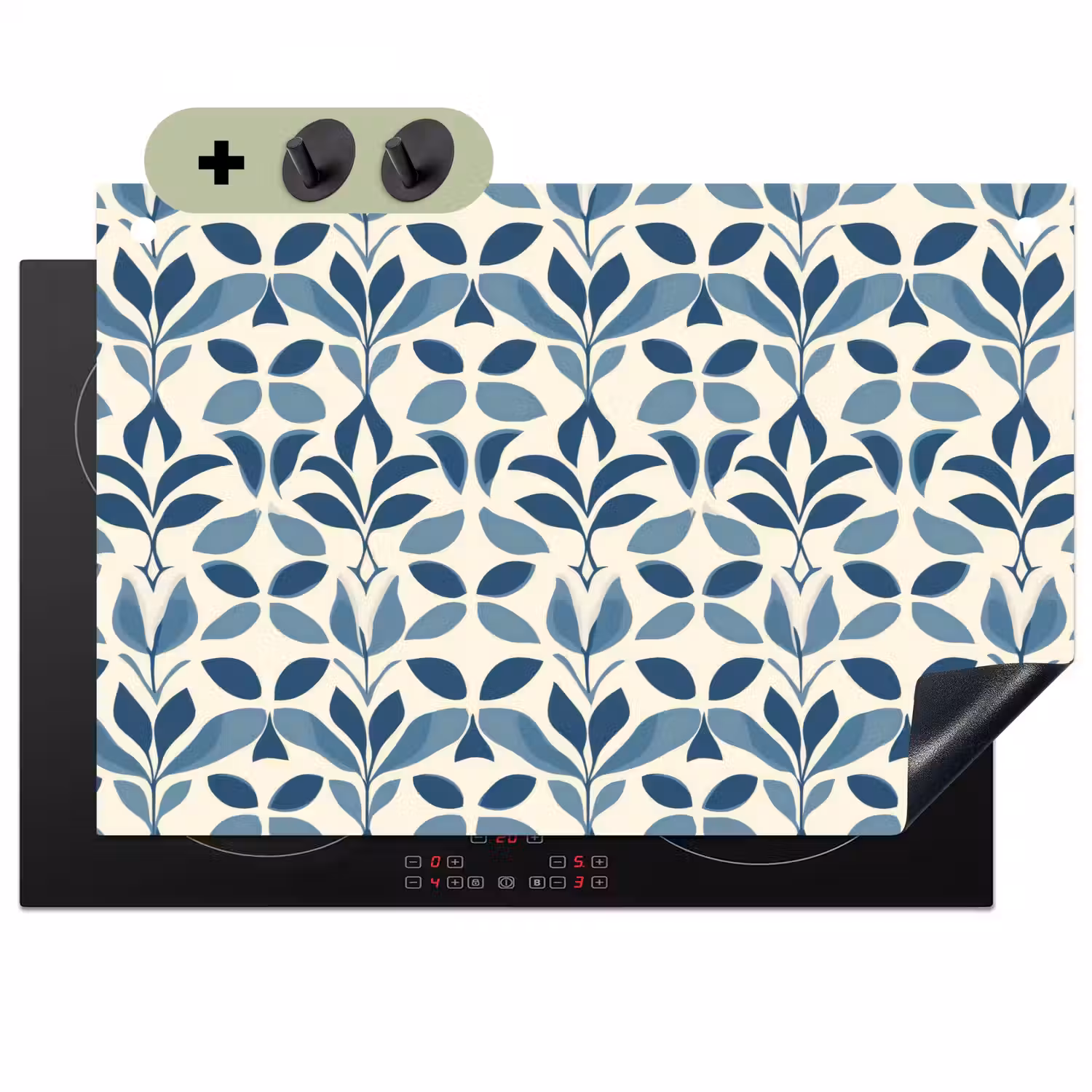 Flora - Modern - Blauw Inductie beschemer met haakjes klein 777 -3d