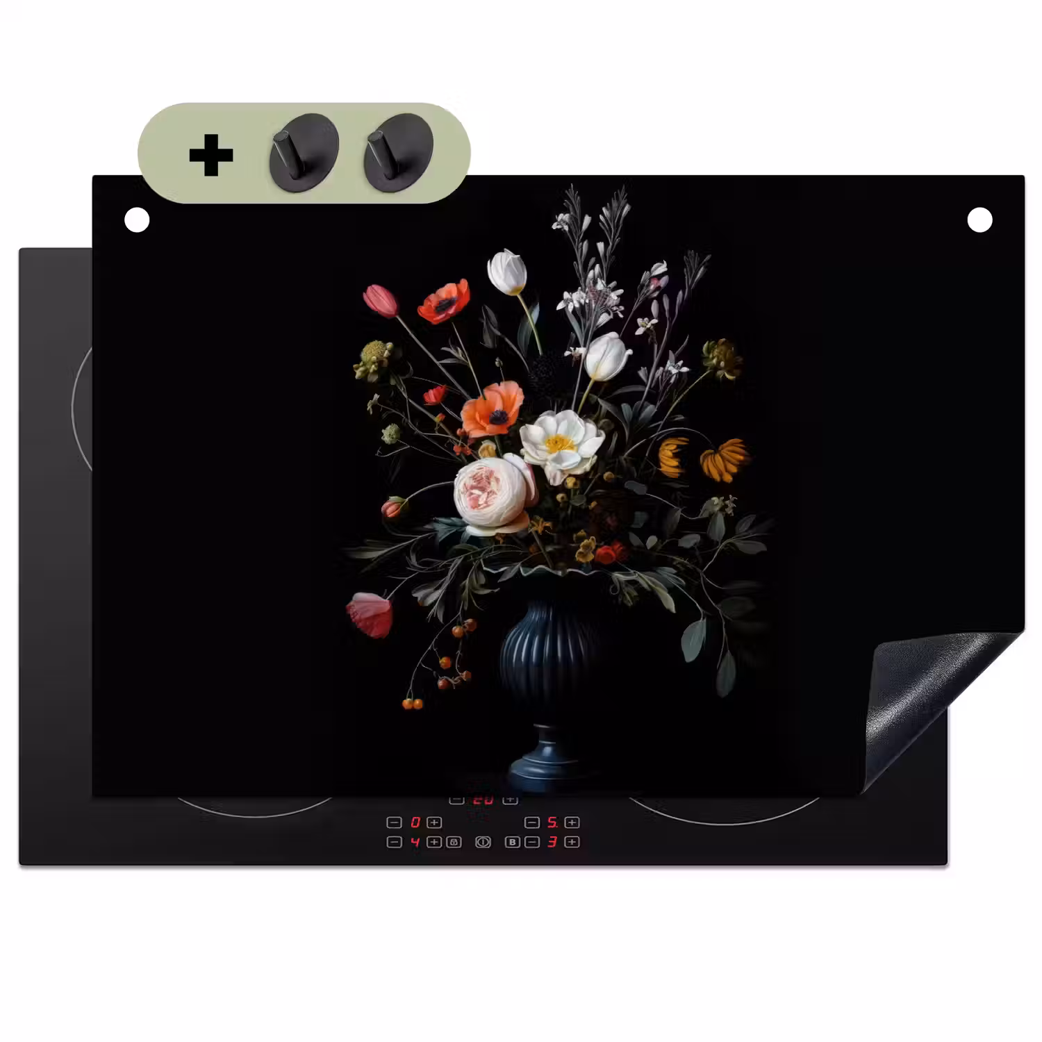 Bloemstuk - Vaas - Zwart Inductie beschemer met haakjes klein -3d