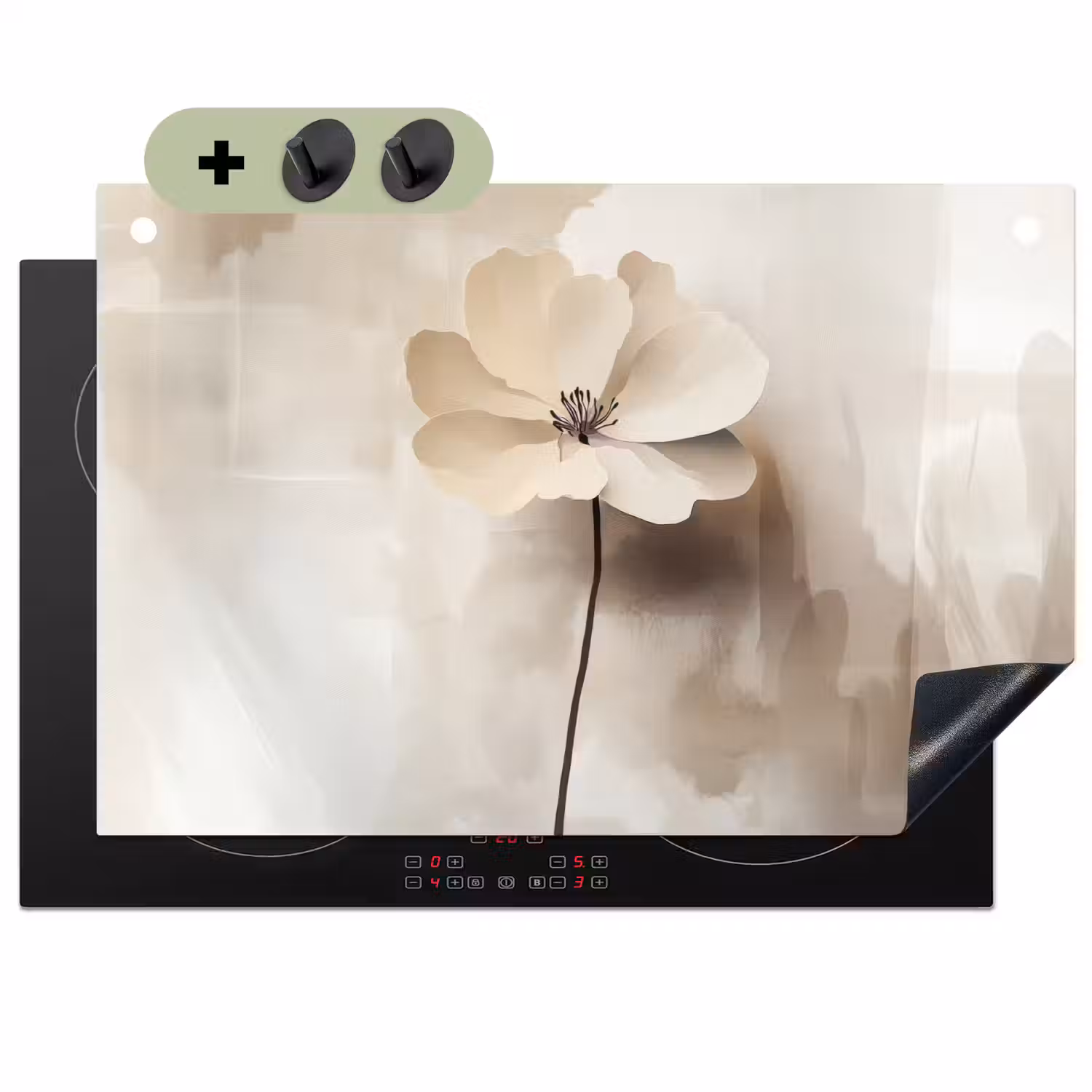 Bloem - Beige - Verf - Schaduw Inductie beschemer met haakjes klein -3d