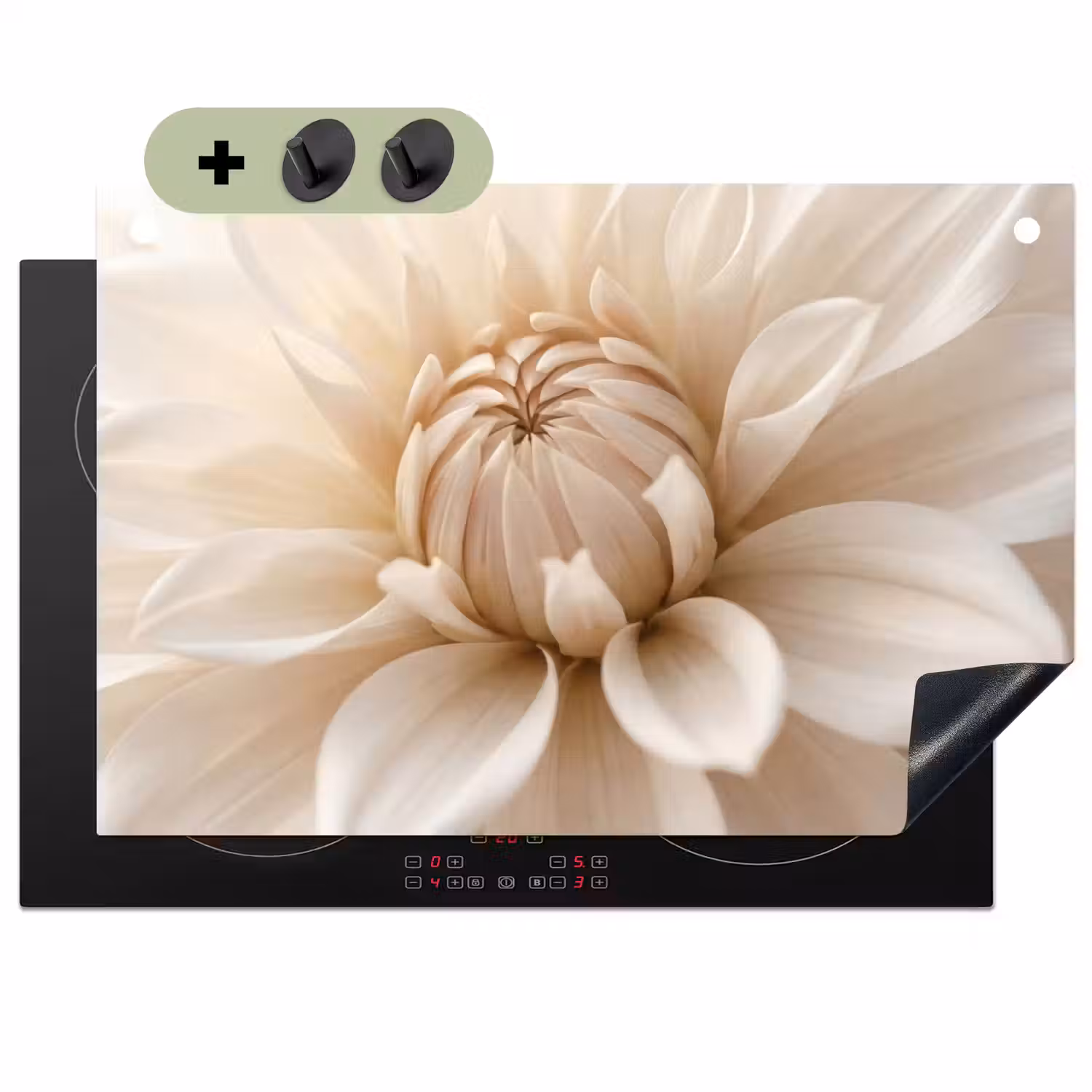 Bloem - Dahlia - Wit Inductie beschemer met haakjes klein -3d