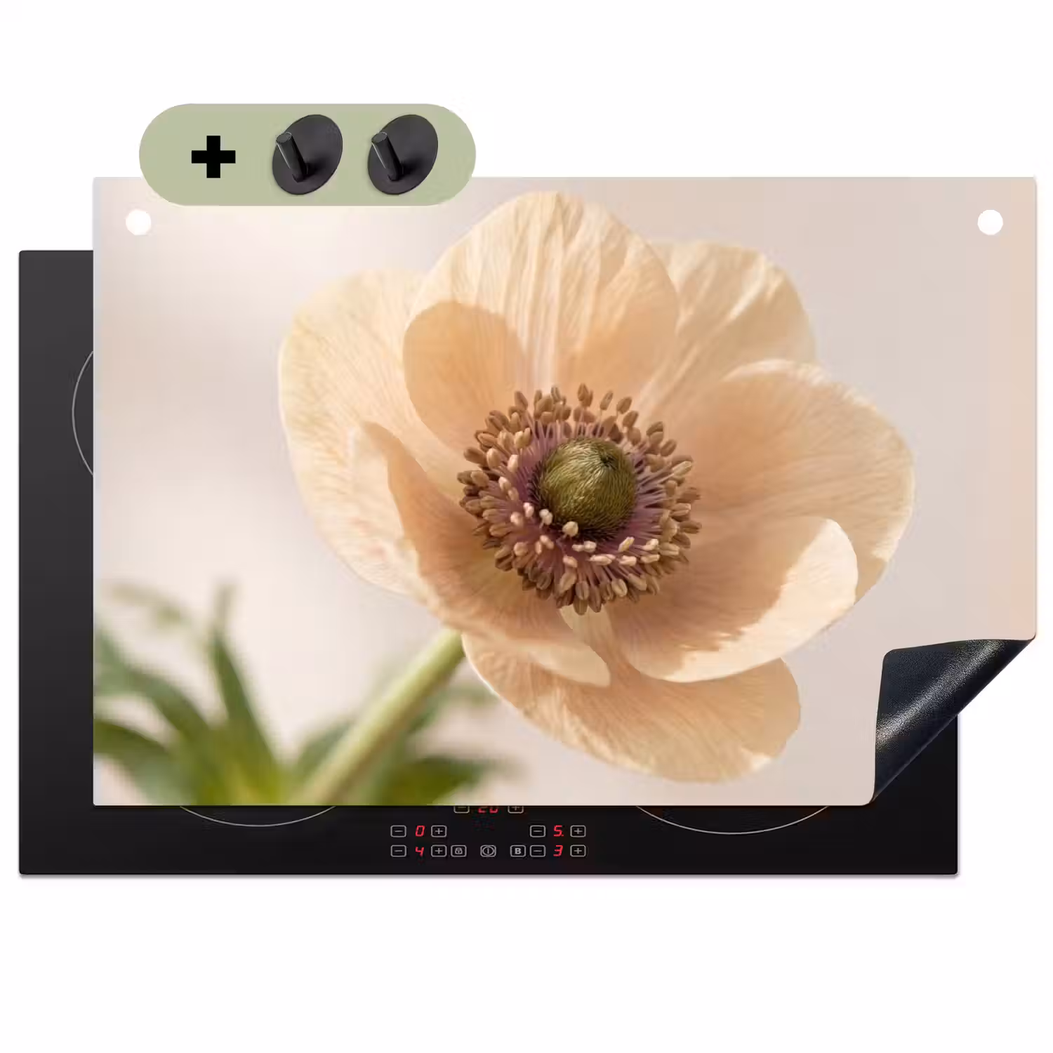 Bloem - Minimalistisch - Groen Inductie beschemer met haakjes klein -3d