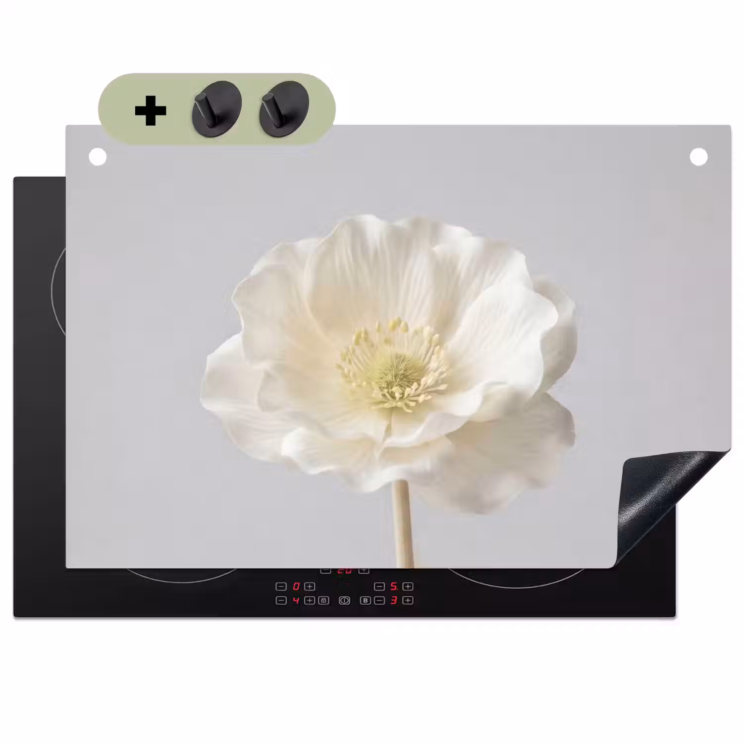 Bloem - Minimalistisch -Wit Inductie beschemer met haakjes klein -3d