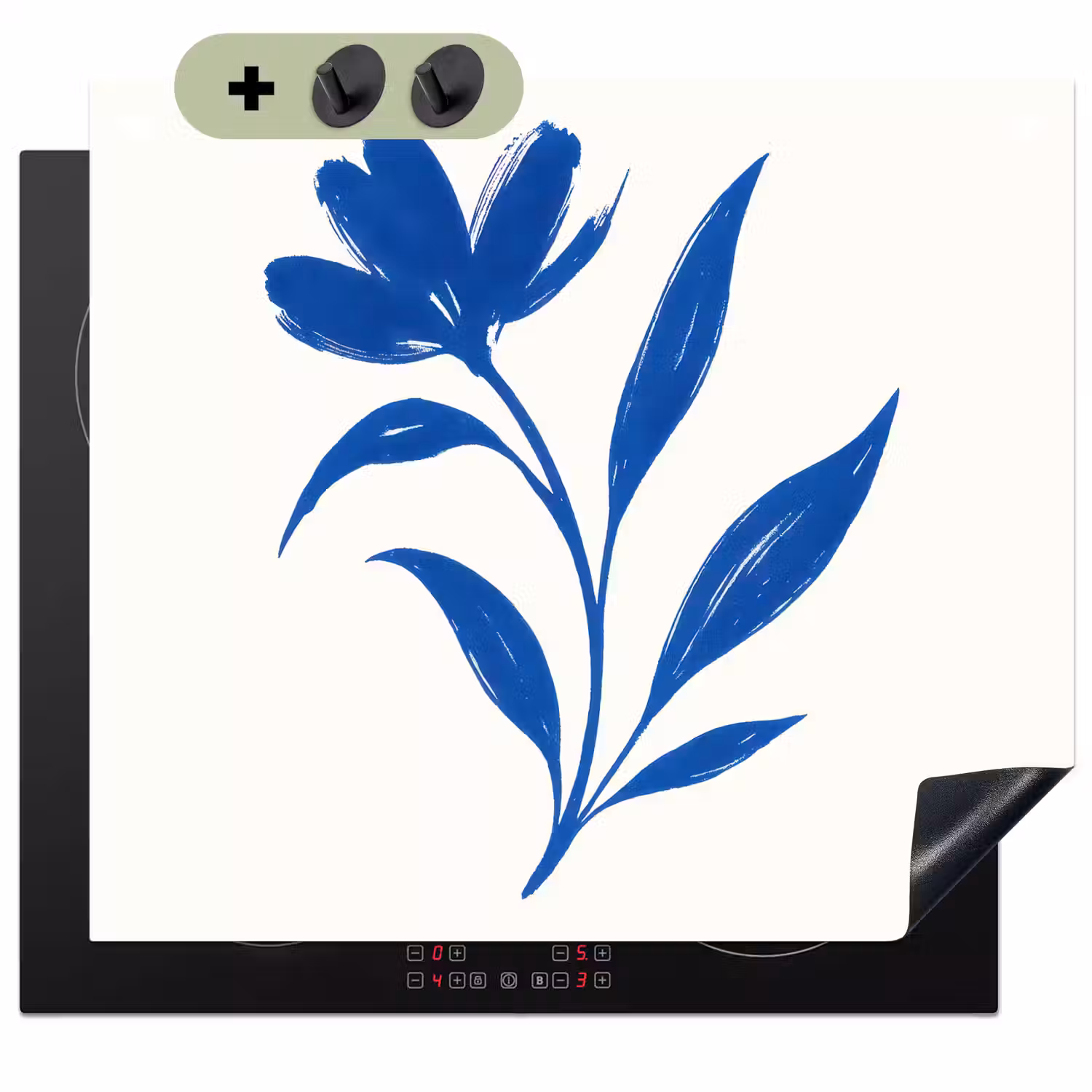 Bloem - Blaadjes - Minimalistisch - Blauw Inductie beschemer met haakjes middel -3d