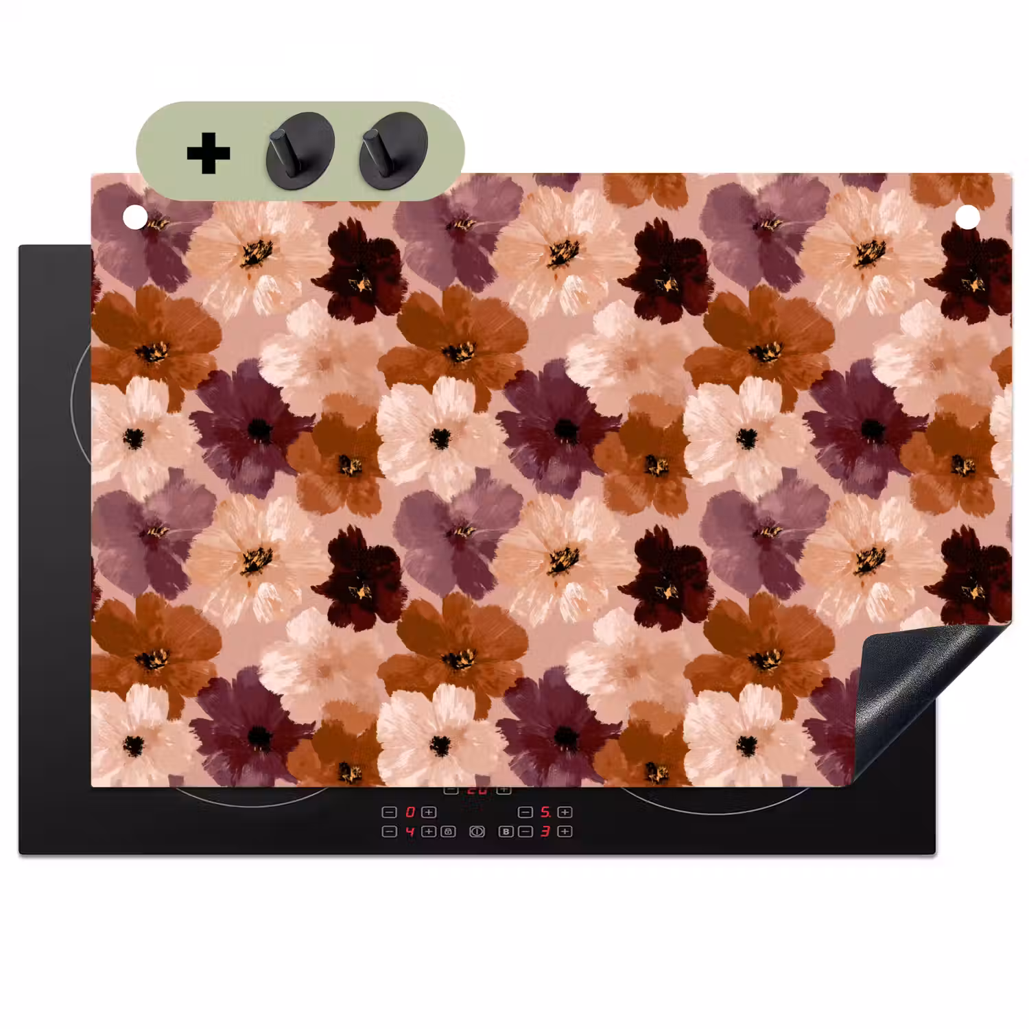 Bloemen - Abstract - Aardetinten Inductie beschemer met haakjes klein 777 -3d