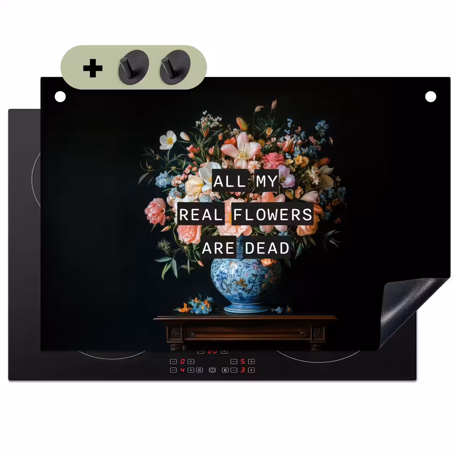 Bloemen - Art - Pastel - Quotes Inductie beschemer met haakjes klein -3d