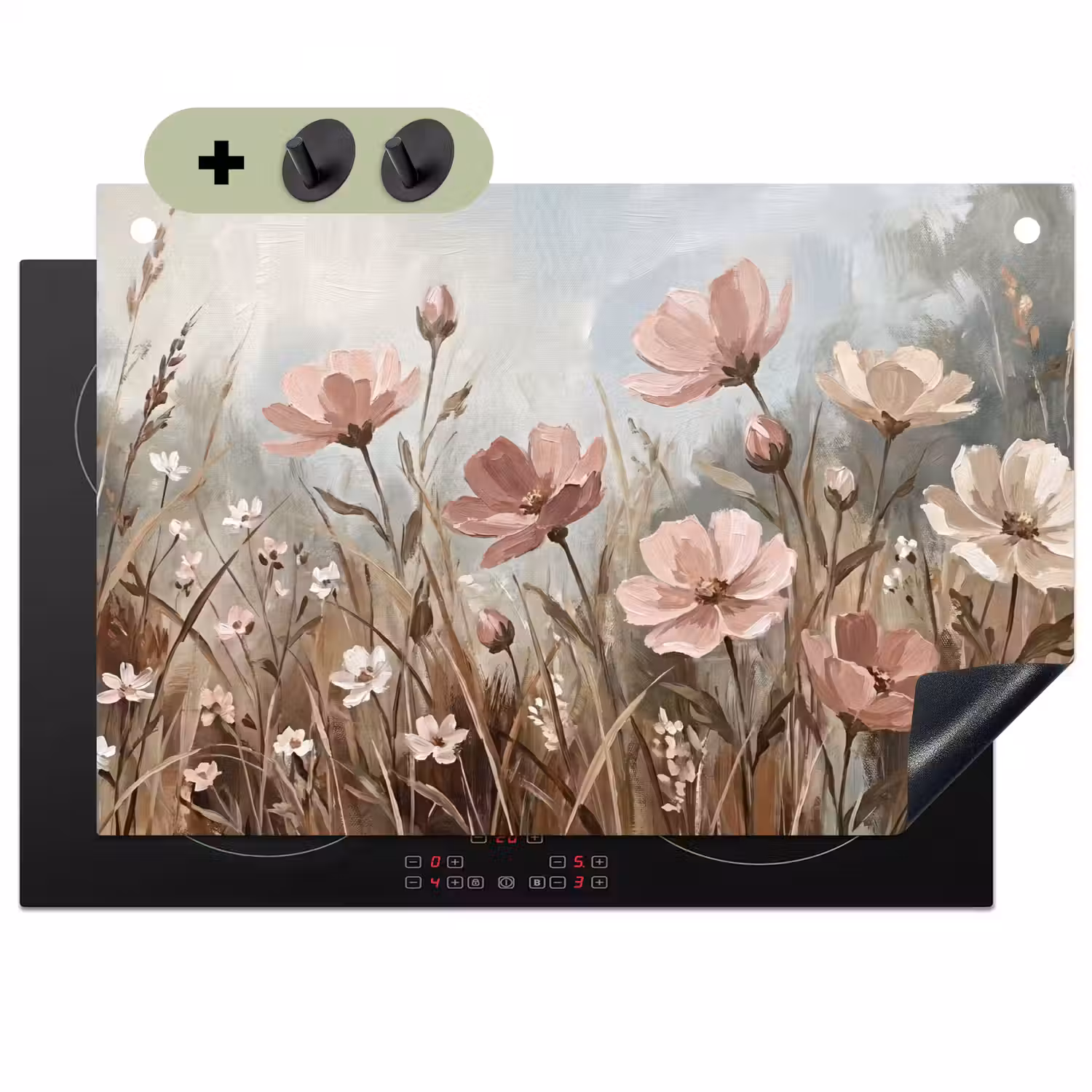 Bloemen - Botanisch - Schilderij - Pastel - Rustiek Inductie beschemer met haakjes klein -3d