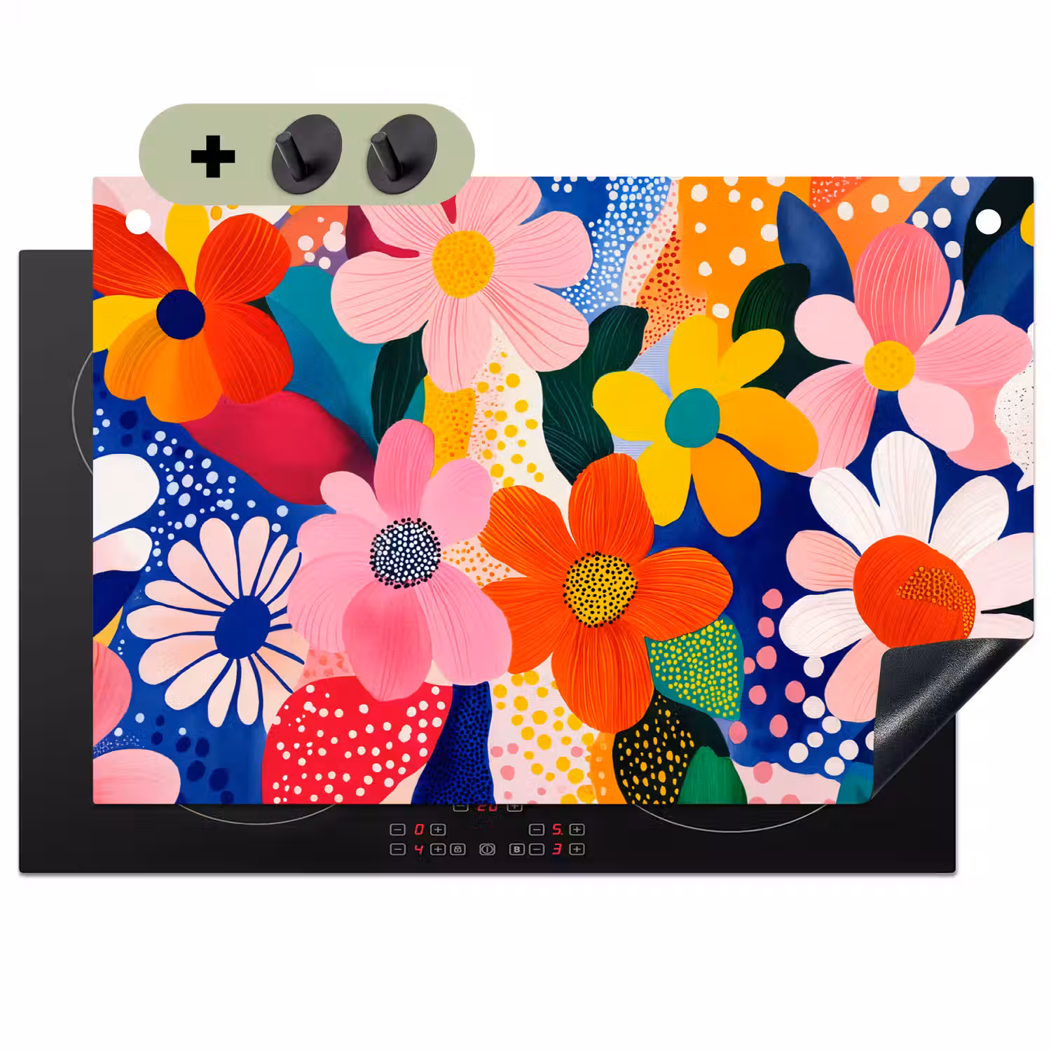 Bloemen - Kleurrijk - Stippen Inductie beschemer met haakjes klein -3d