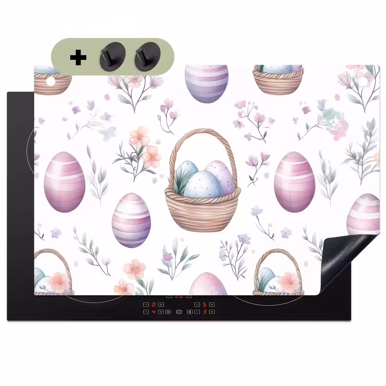 Bloemen - Paaseieren - Patroon Inductie beschemer met haakjes klein -3d