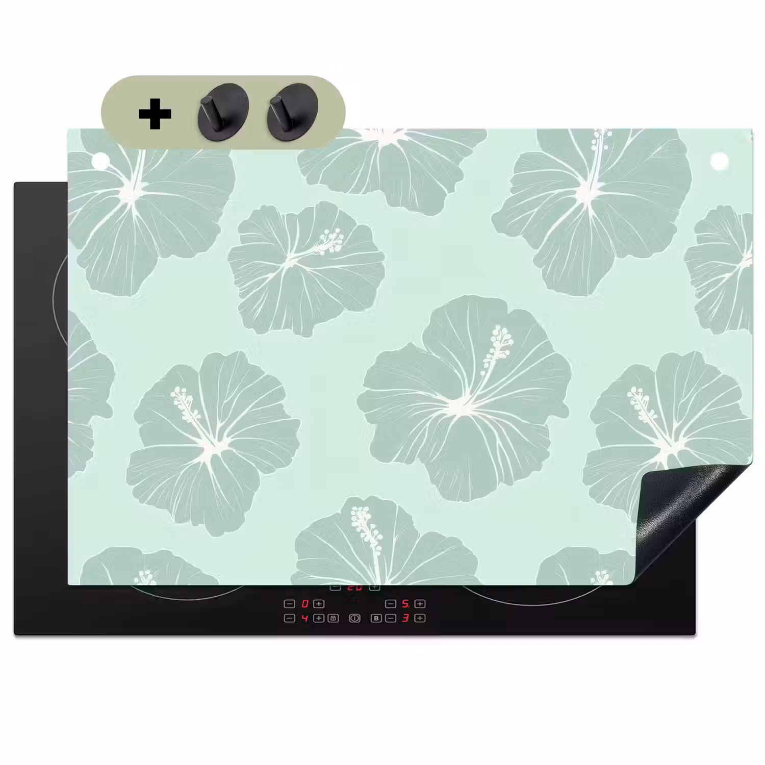 Bloemen - Hibiscus - Mint Inductie beschemer met haakjes klein 777 -3d