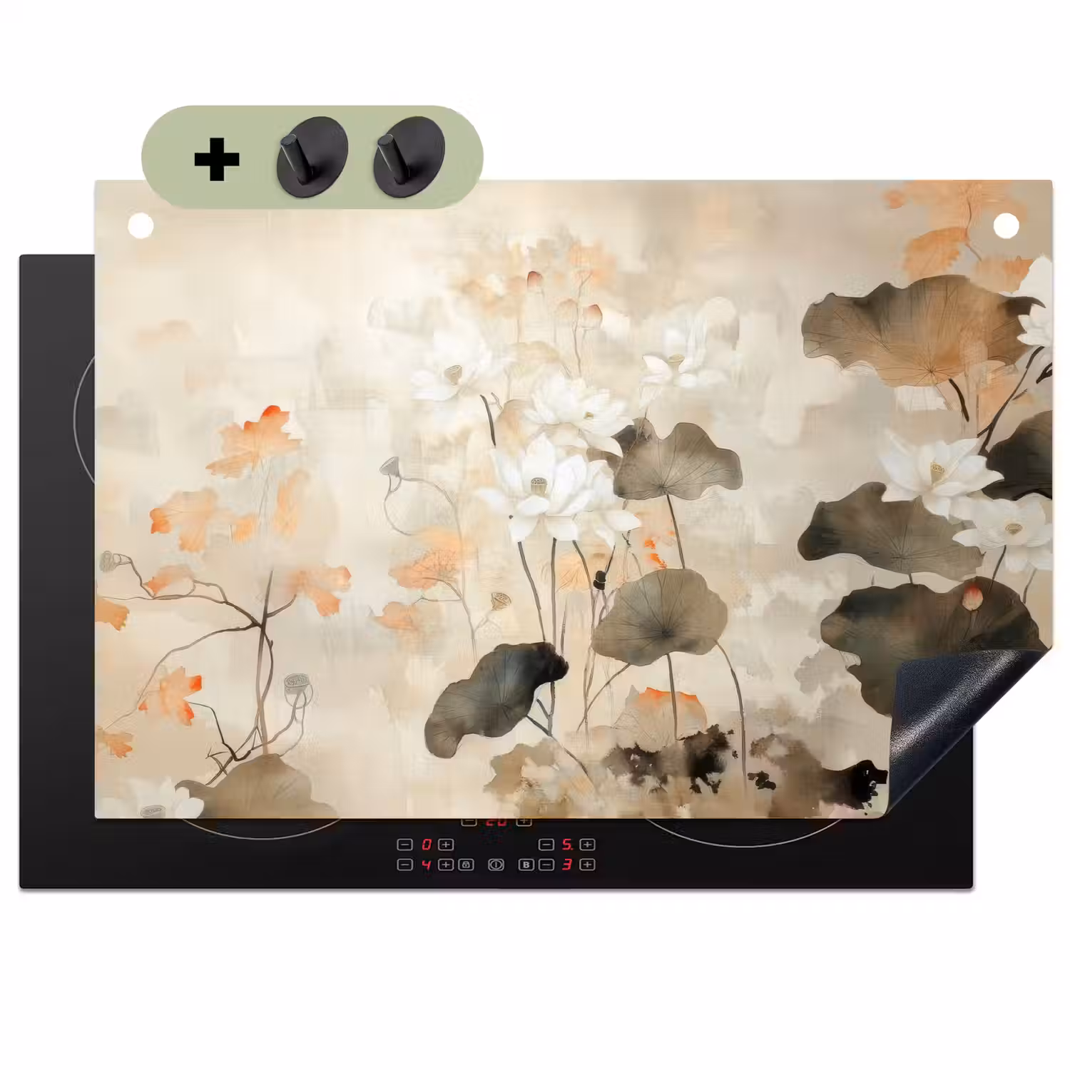 Bloemen - Japandi - Wabi sabi Inductie beschemer met haakjes klein -3d