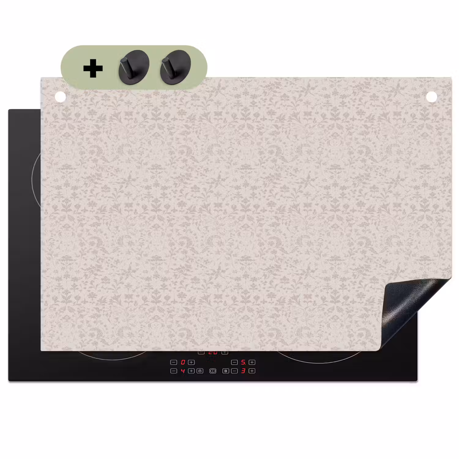 Bloemen - Bladeren - Licht - Taupe Inductie beschemer met haakjes klein 777 -3d