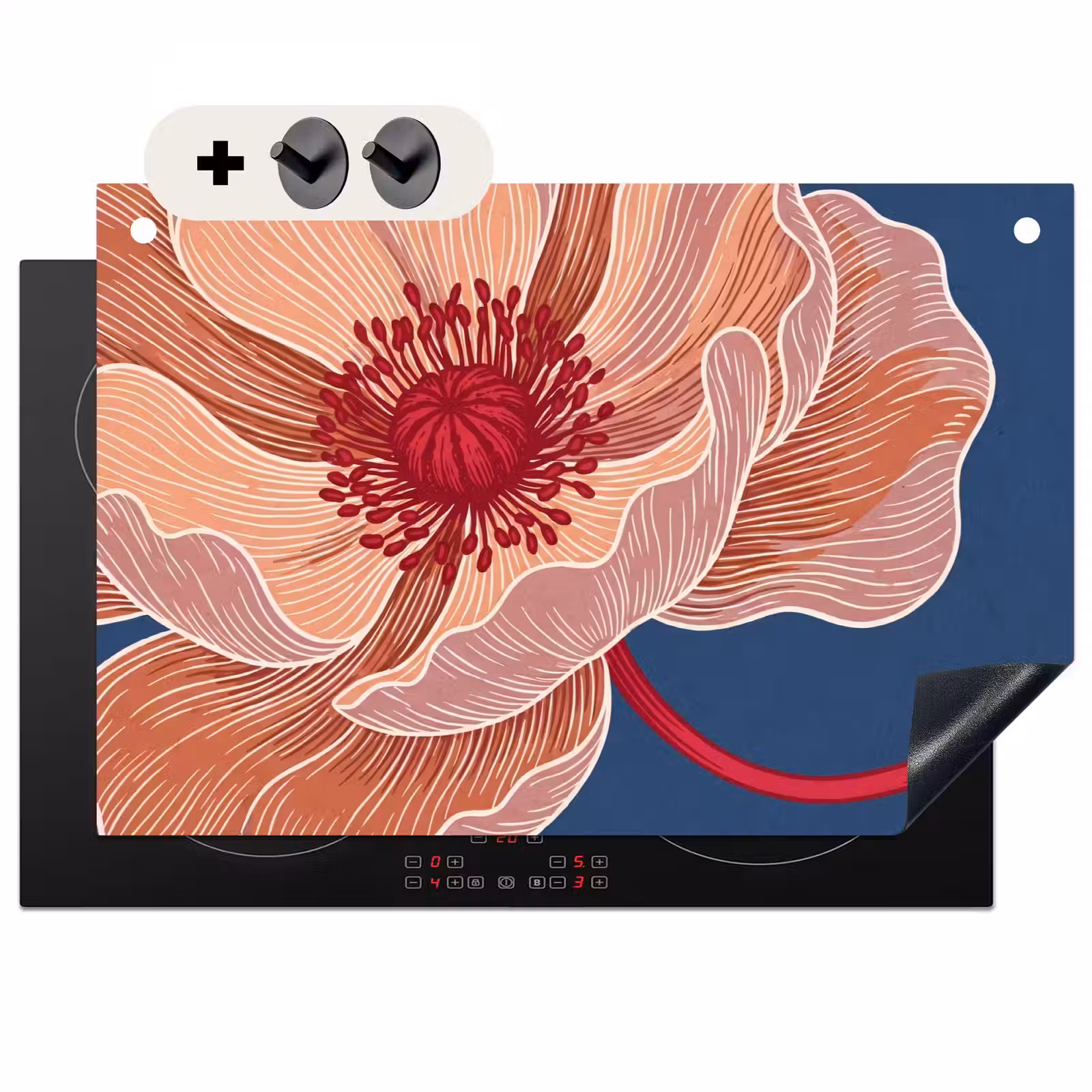 Induction Hob Cover & Splashback (2-in-1) - Flowers - Modern - Abstract - Bloemen - Modern - Abstract Inductie beschemer met haakjes klein