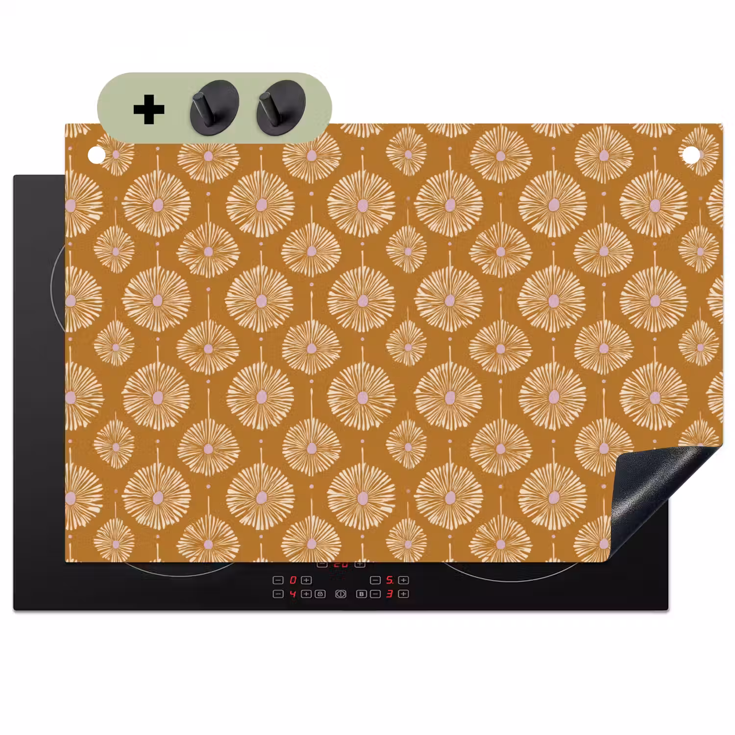 Bloemen - Modern - Oker Inductie beschemer met haakjes klein 777 -3d