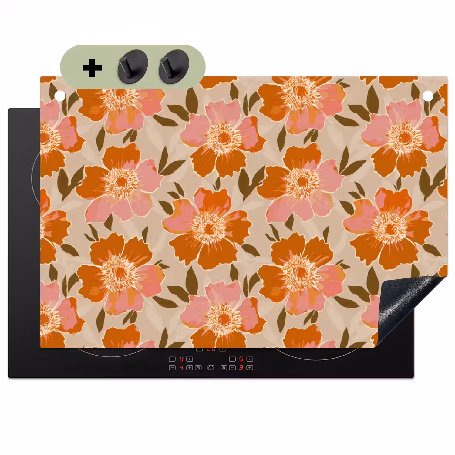 Bloemen - Motief - Retro Inductie beschemer met haakjes klein 777 -3d