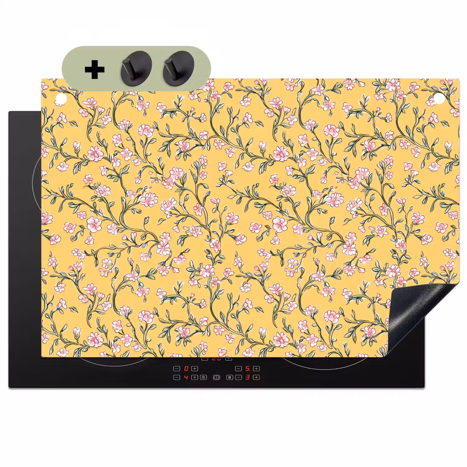 Bloemen - Motief - Geel Inductie beschemer met haakjes klein 777 -3d
