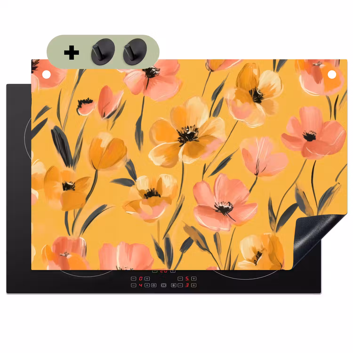 Bloemen - Geschilderd - Geel Inductie beschemer met haakjes klein -3d