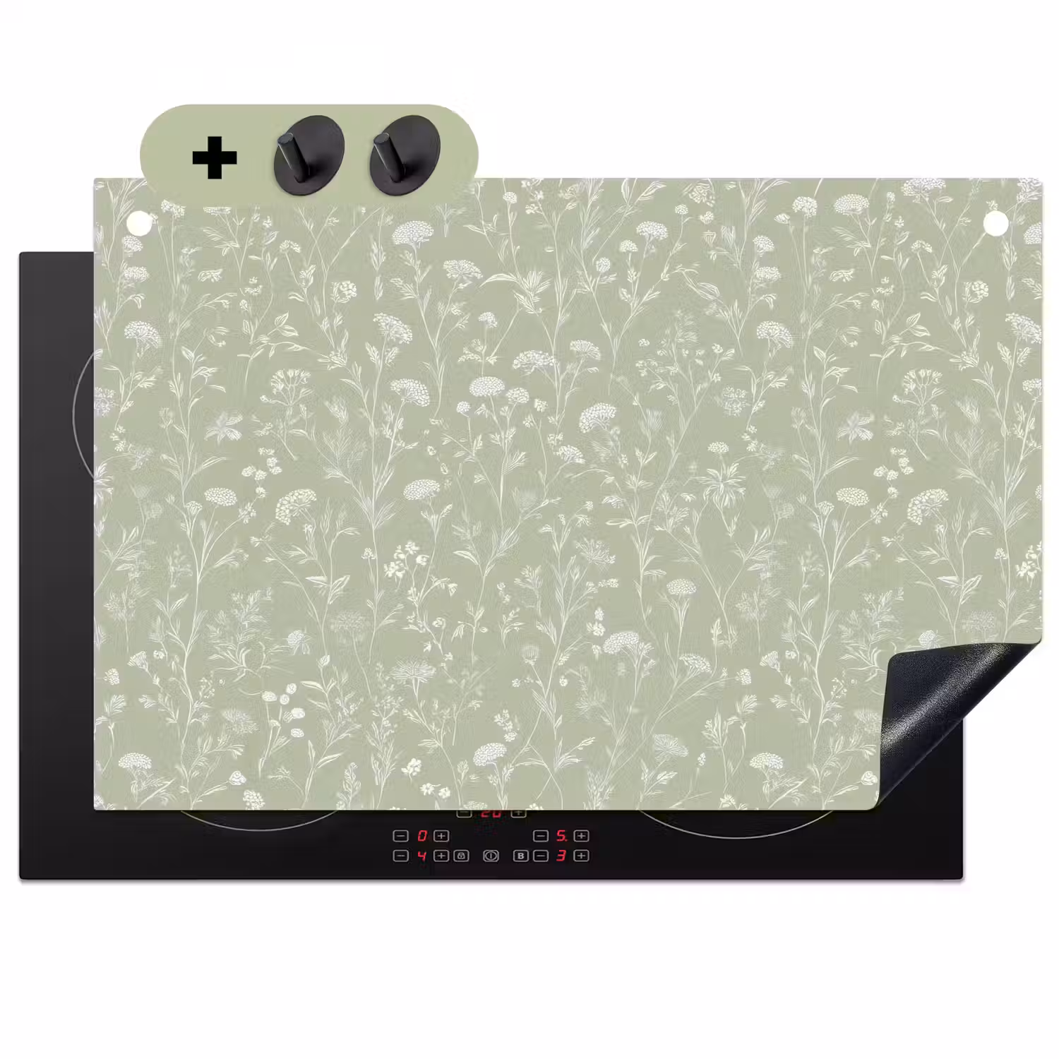 Bloemen - Patroon - Groen Inductie beschemer met haakjes klein 777 -3d