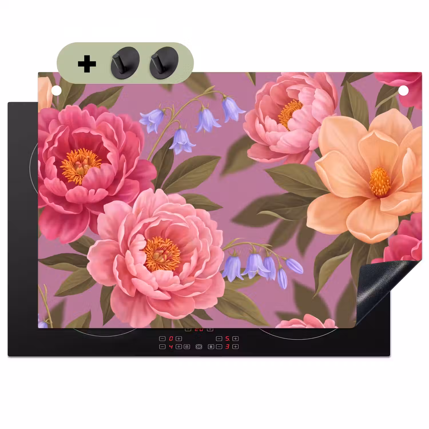 Bloemen - Patroon - Illustratie - Roze Inductie beschemer met haakjes klein -3d