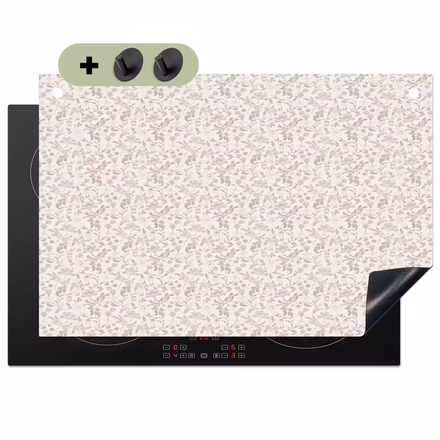 Bloemen - Patroon - Taupe Inductie beschemer met haakjes klein 777 -3d