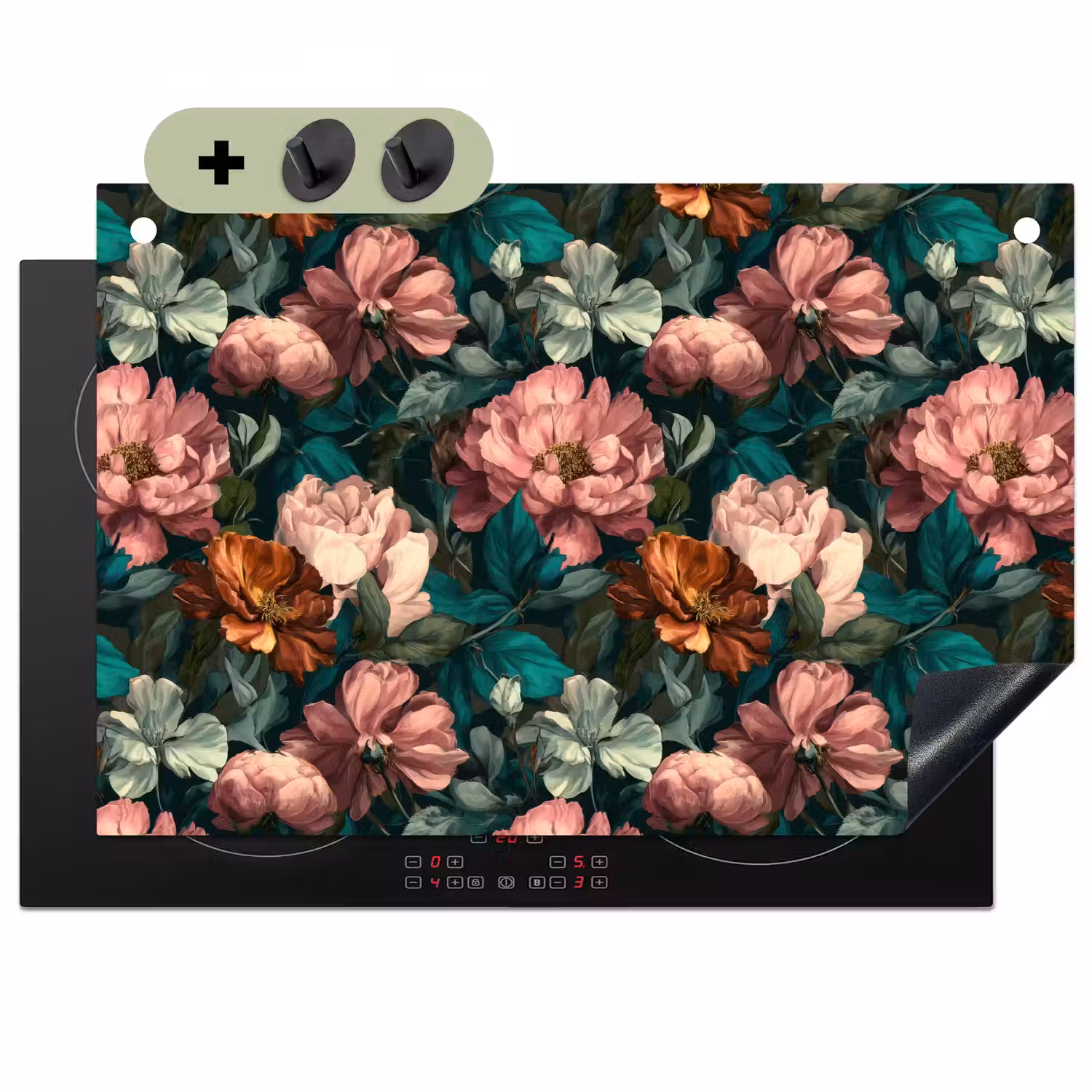 Bloemen - Schilderachtig - Patroon - Roze Inductie beschemer met haakjes klein 777 -3d