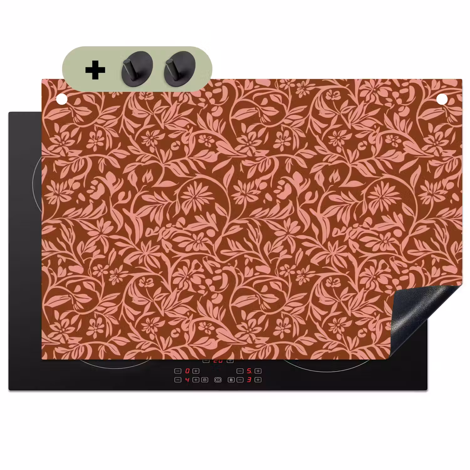 Bloemen - Print - Roze Inductie beschemer met haakjes klein 777 -3d
