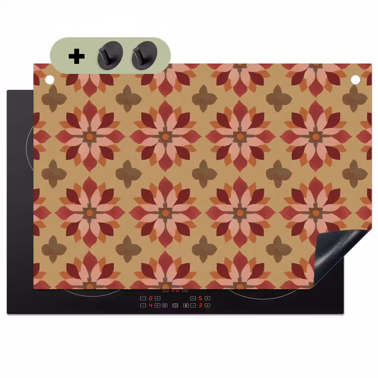 Bloemen - Retro - Groen Inductie beschemer met haakjes klein 777 -3d
