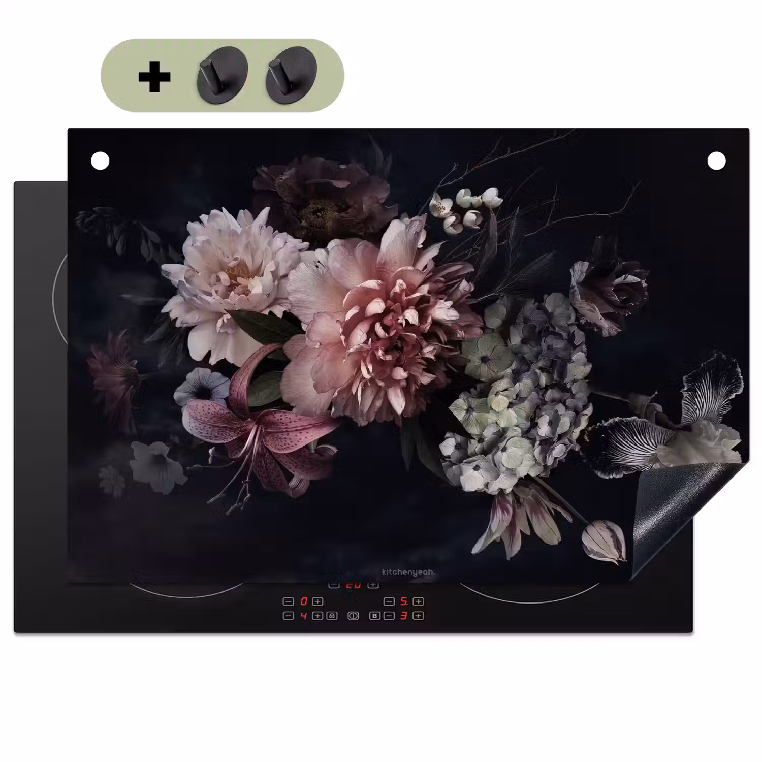 Bloemen - Vintage - Roze Inductie beschemer met haakjes klein -3d