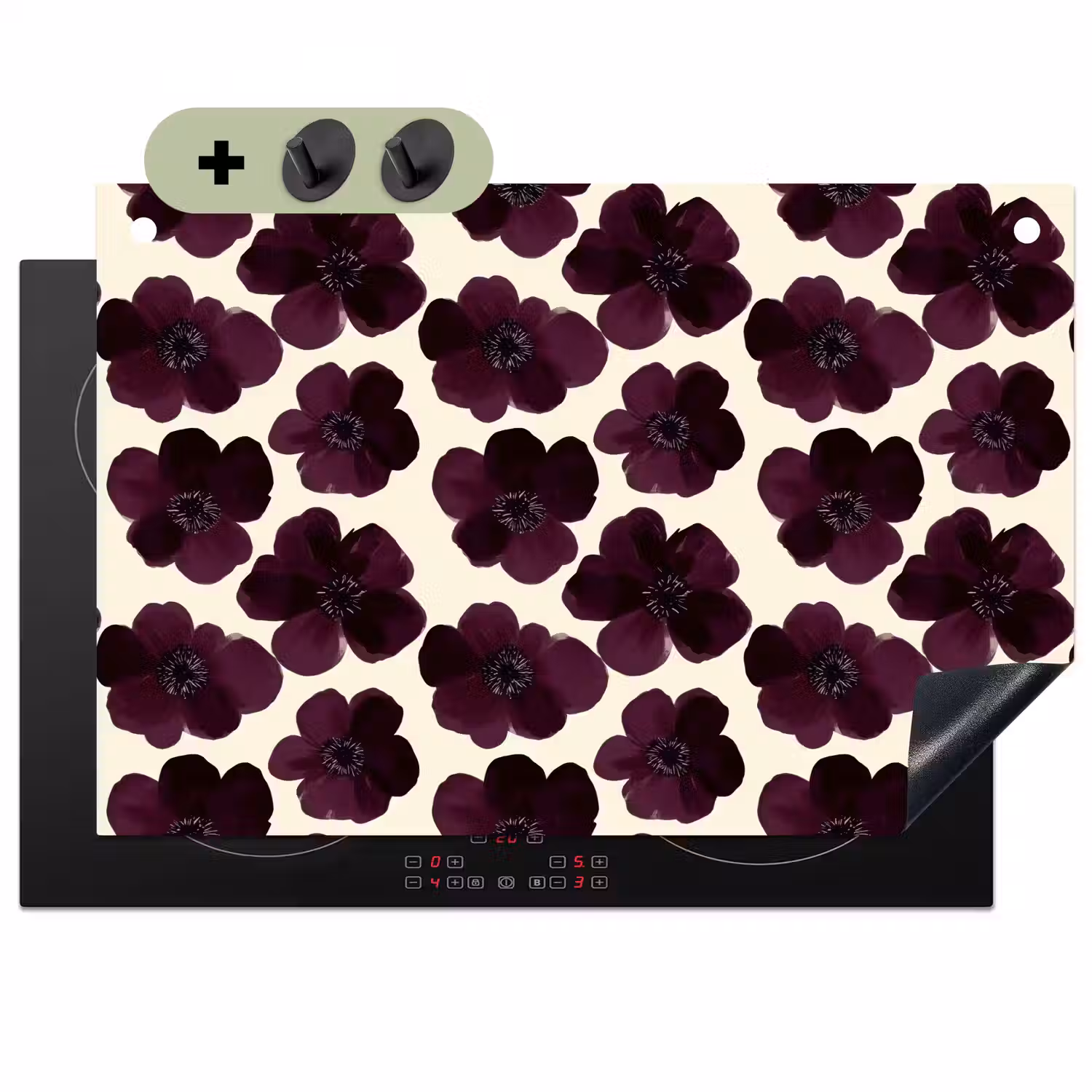 Bloemen - Aquarel - Paars Inductie beschemer met haakjes klein 777 -3d