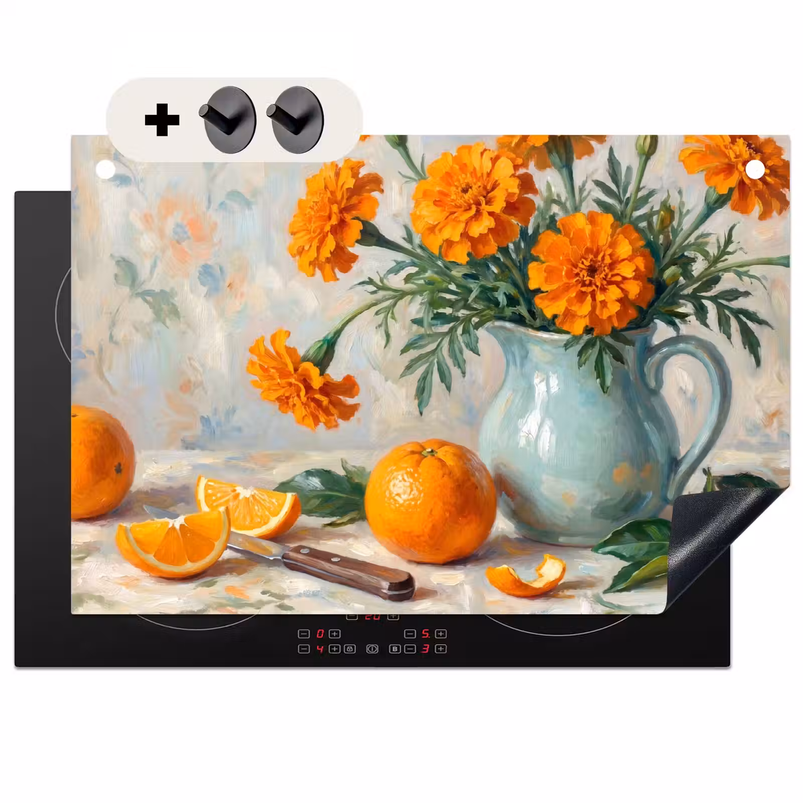Induction Hob Cover & Splashback (2-in-1) - Food - Orange - Art - Eten - Oranje - Kunst Inductie beschemer met haakjes klein