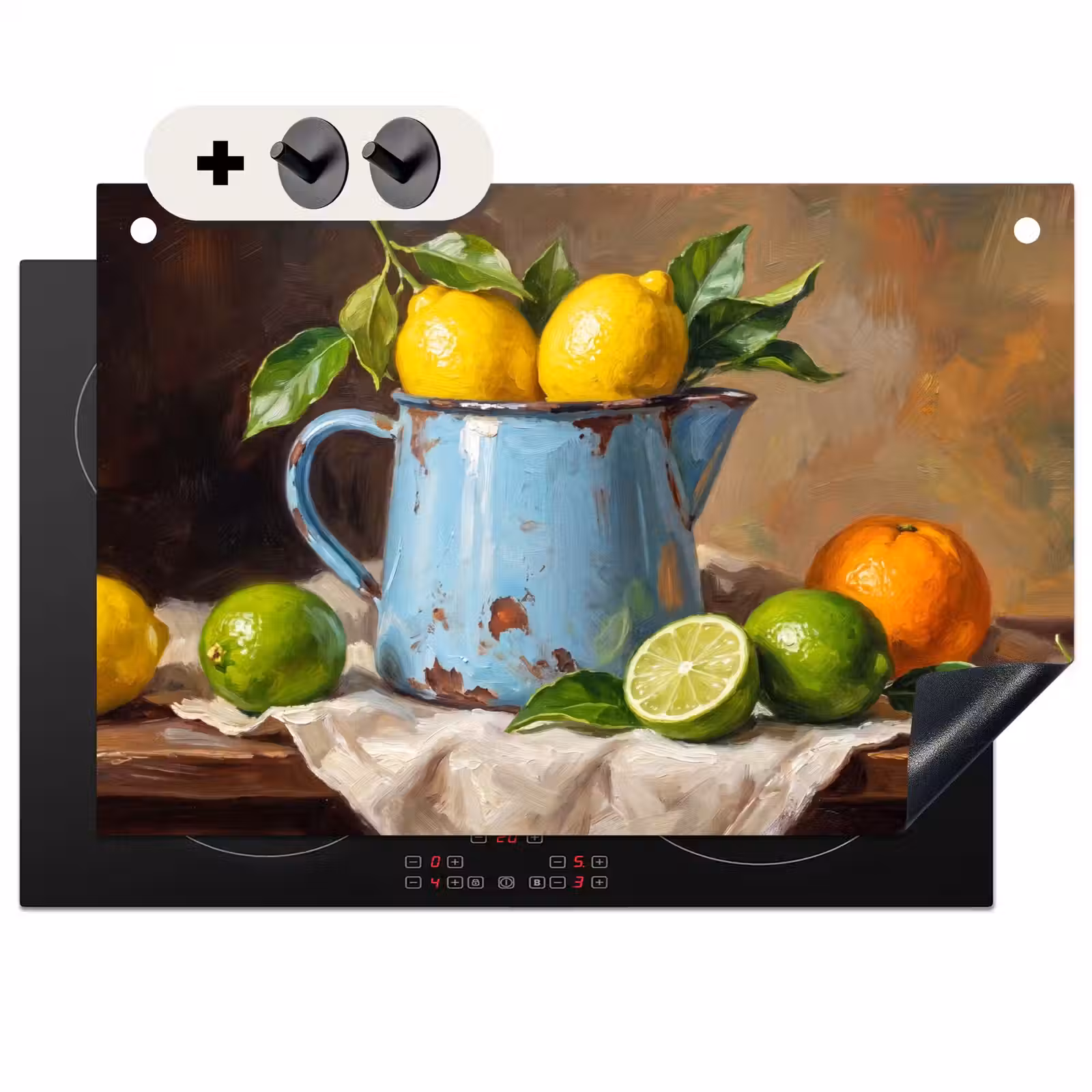 Induction Hob Cover & Splashback (2-in-1) - Food - Still Life - Classical - Eten - Stilleven - Klassiek Inductie beschemer met haakjes klein