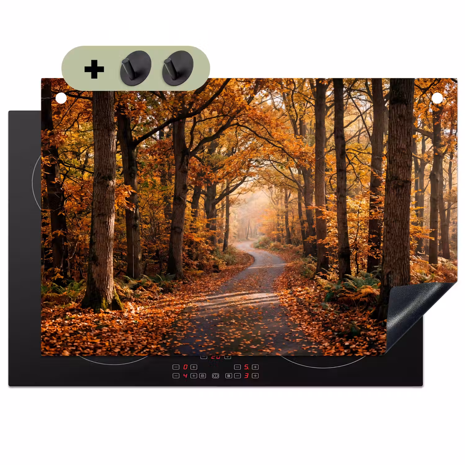 Bospad - Herfstbos - Bladeren - Oranje - Nostalgisch Inductie beschemer met haakjes klein -3d