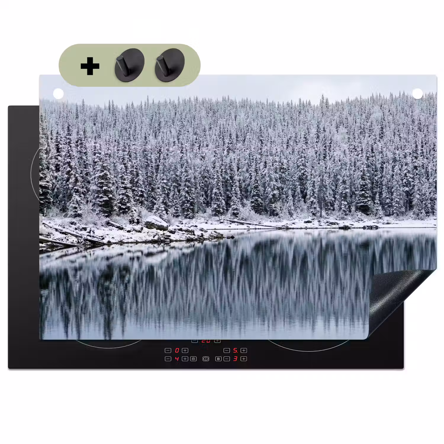 Bos - Reflectie - Meer - Winter - Serene Inductie beschemer met haakjes klein -3d