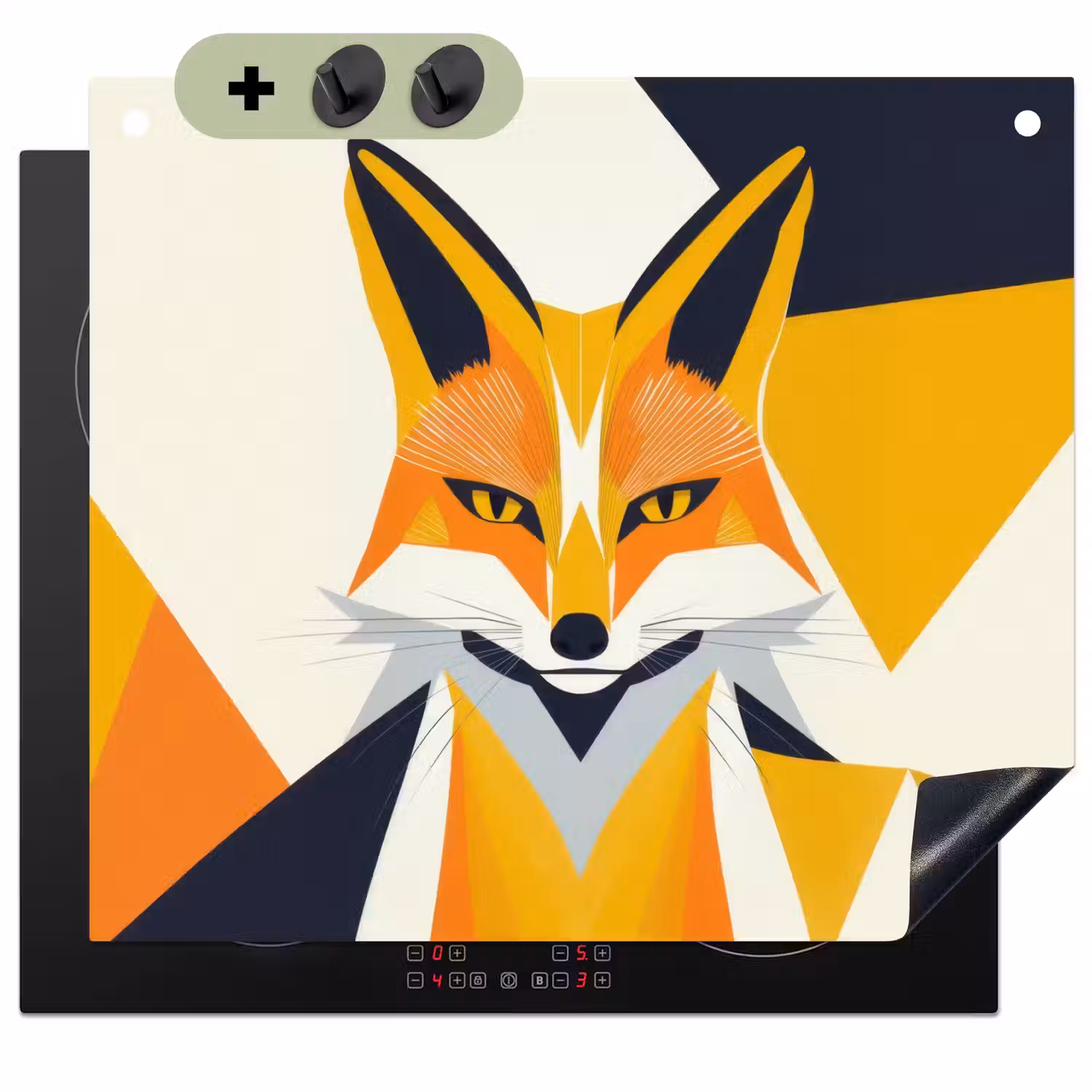 Vos - Oranje - Abstract - Driehoeken Inductie beschemer met haakjes middel -3d