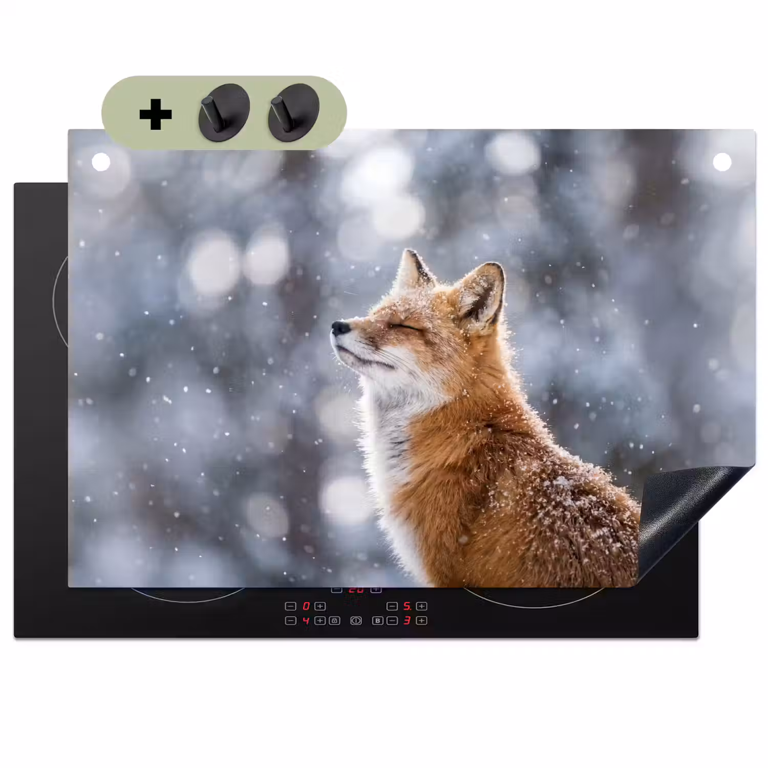 Vos - Sneeuwval - Portret - Winter - Sfeervol Inductie beschemer met haakjes klein -3d