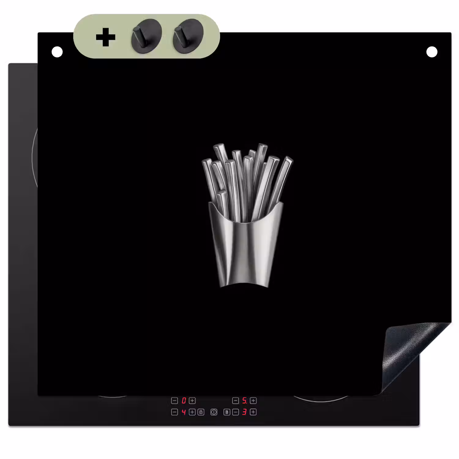 Frietjes - Futuristisch - Zilver Inductie beschemer met haakjes middel -3d