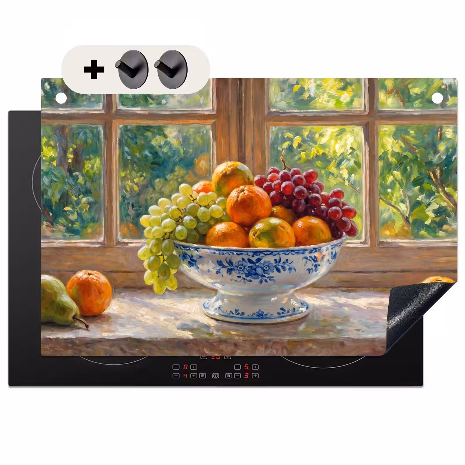 Induction Hob Cover & Splashback (2-in-1) - Fruit - Windowsill - Nature - Fruit - Vensterbank - Natuur Inductie beschemer met haakjes klein
