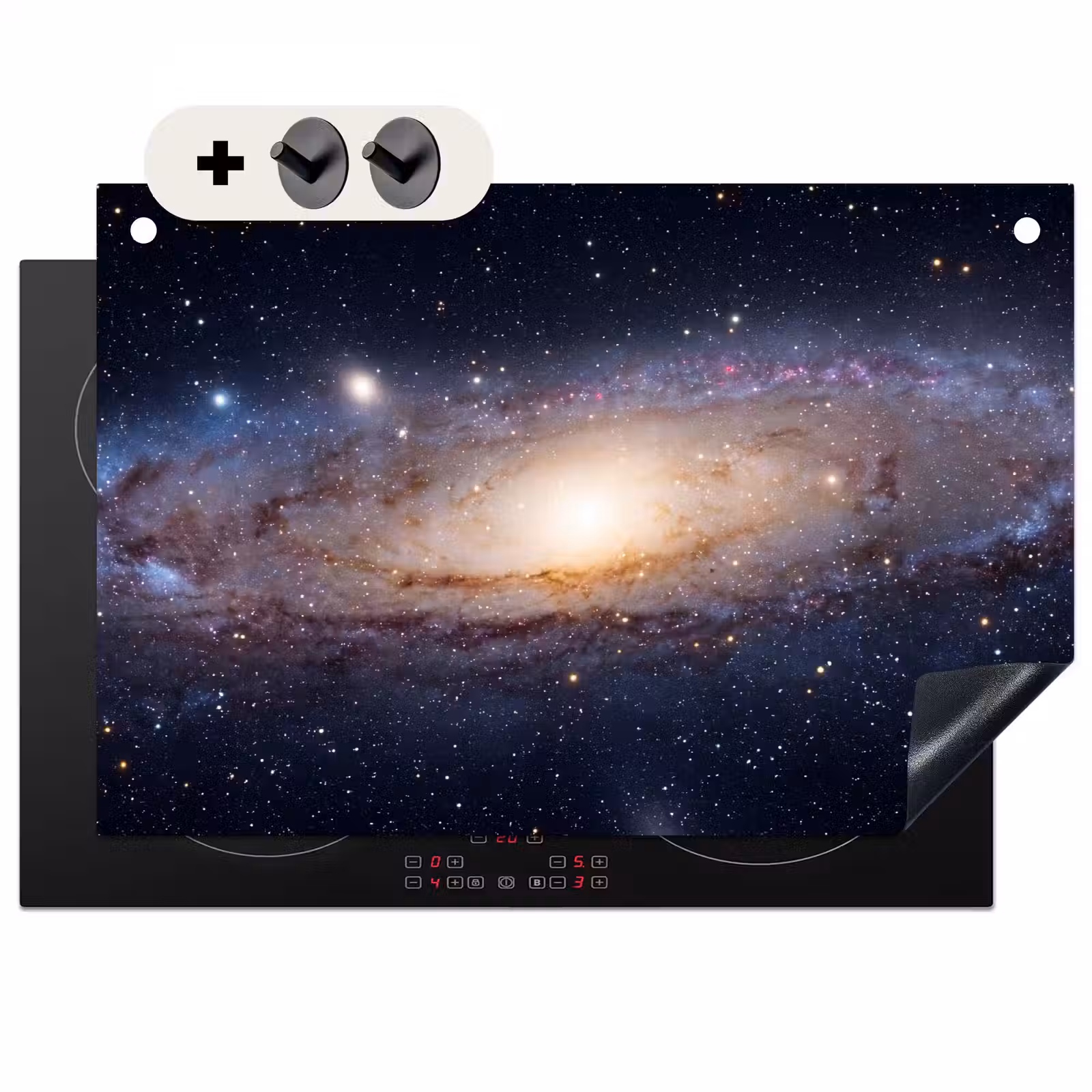 Induction Hob Cover & Splashback (2-in-1) - Galaxy - Space - Cosmos - Sterrenstelsel - Ruimte - Kosmos Inductie beschemer met haakjes klein