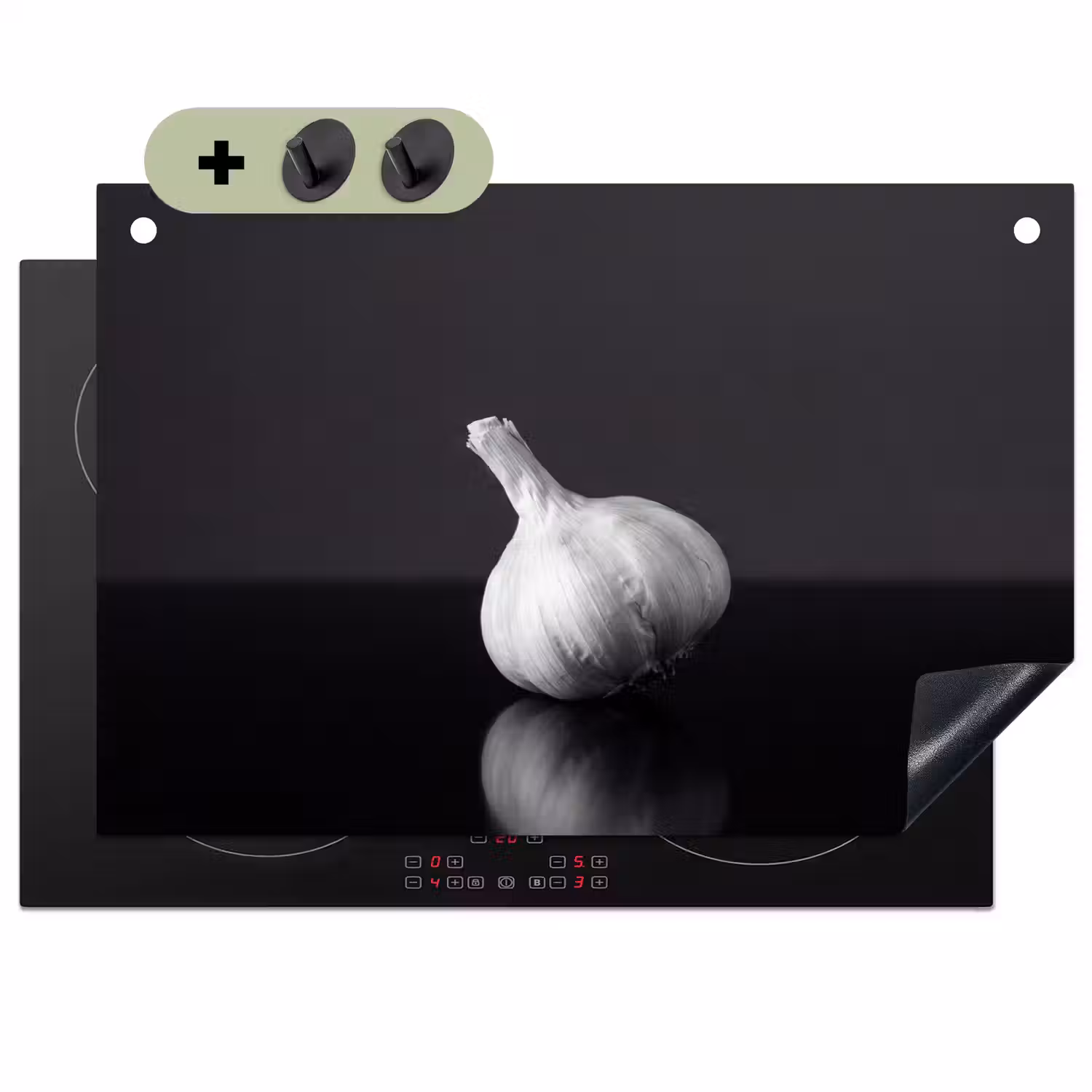 Knoflook - Zwart - Wit Inductie beschemer met haakjes klein -3d