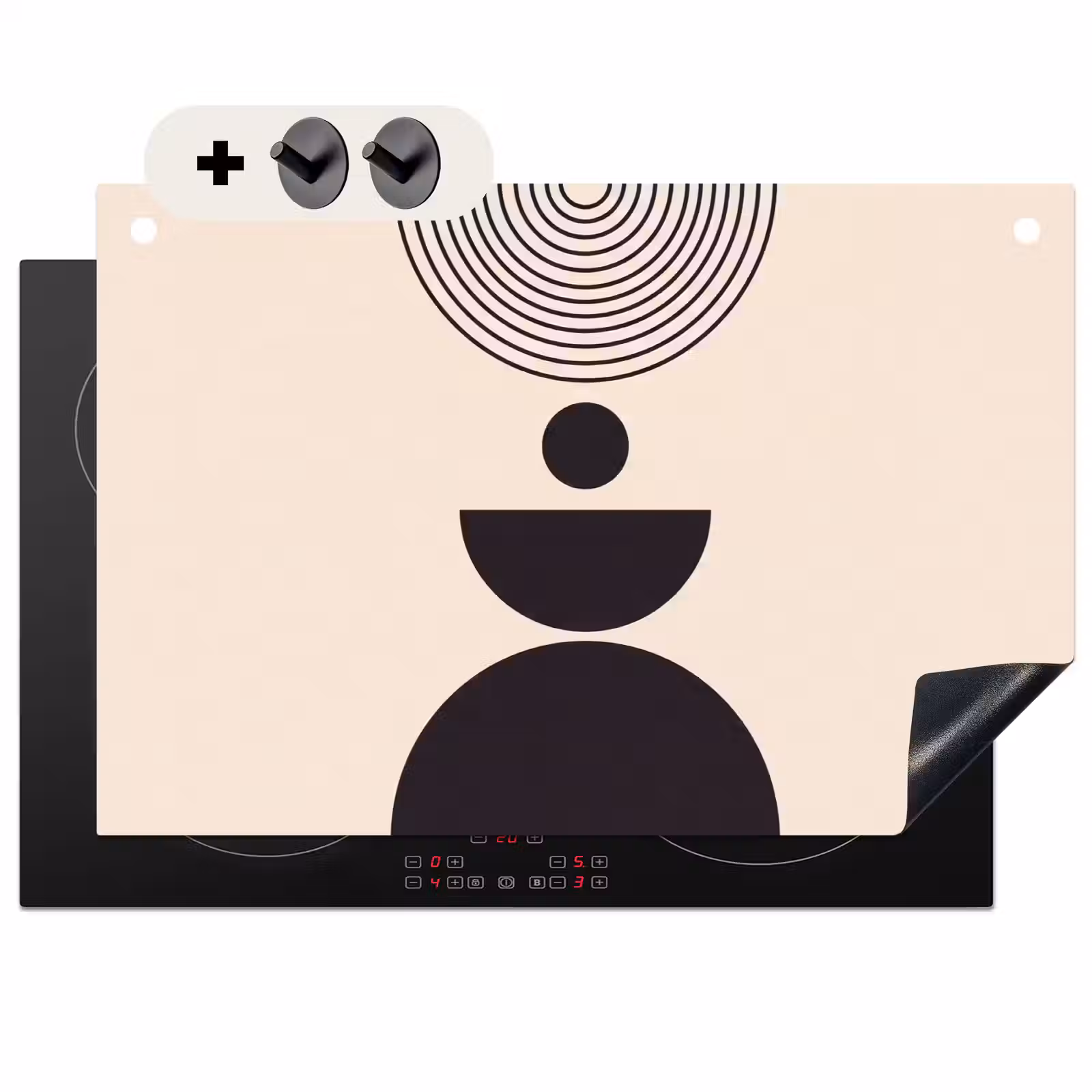 Induction Hob Cover & Splashback (2-in-1) - Geometric Balance - Art - Geometrische balans - Kunst Inductie beschemer met haakjes klein