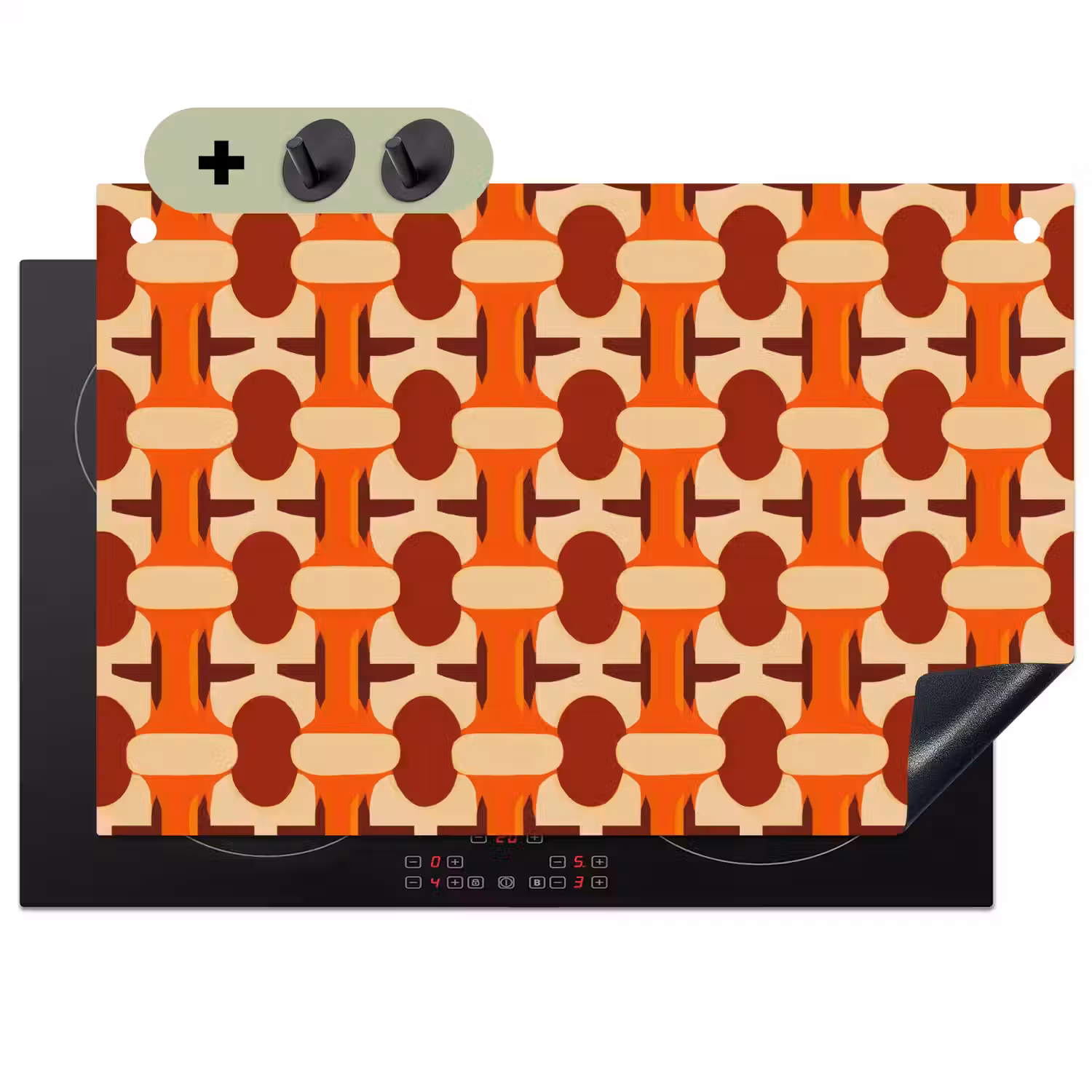 Geometrisch - Retro - Oranje Inductie beschemer met haakjes klein 777 -3d