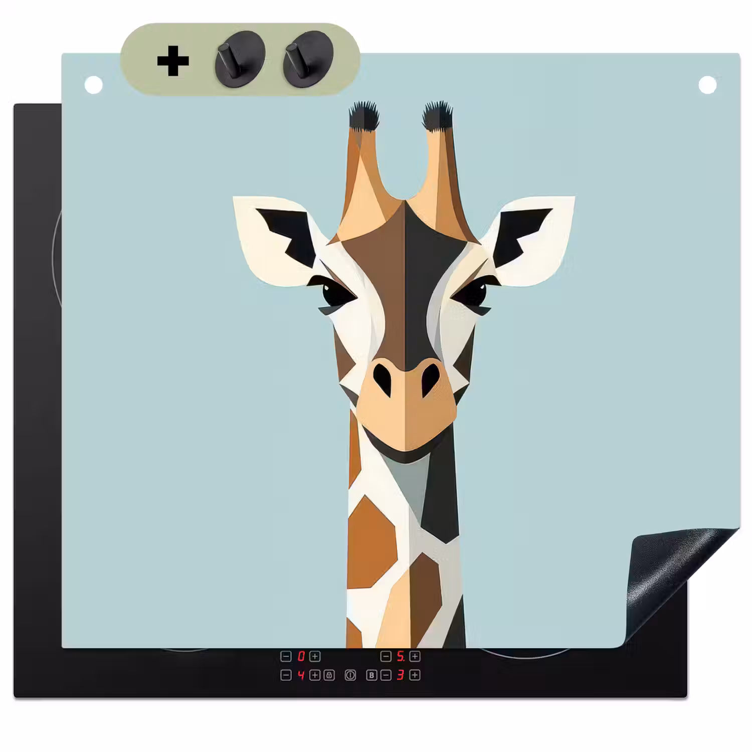 Giraffe - Illustratie - Bruin - Minimalistisch Inductie beschemer met haakjes middel -3d