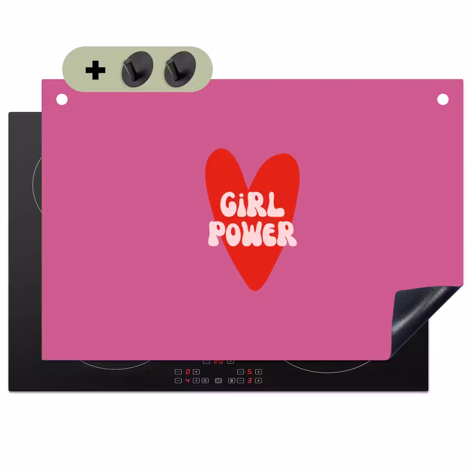 Girl power - Hart - Roze - Rood Inductie beschemer met haakjes klein -3d