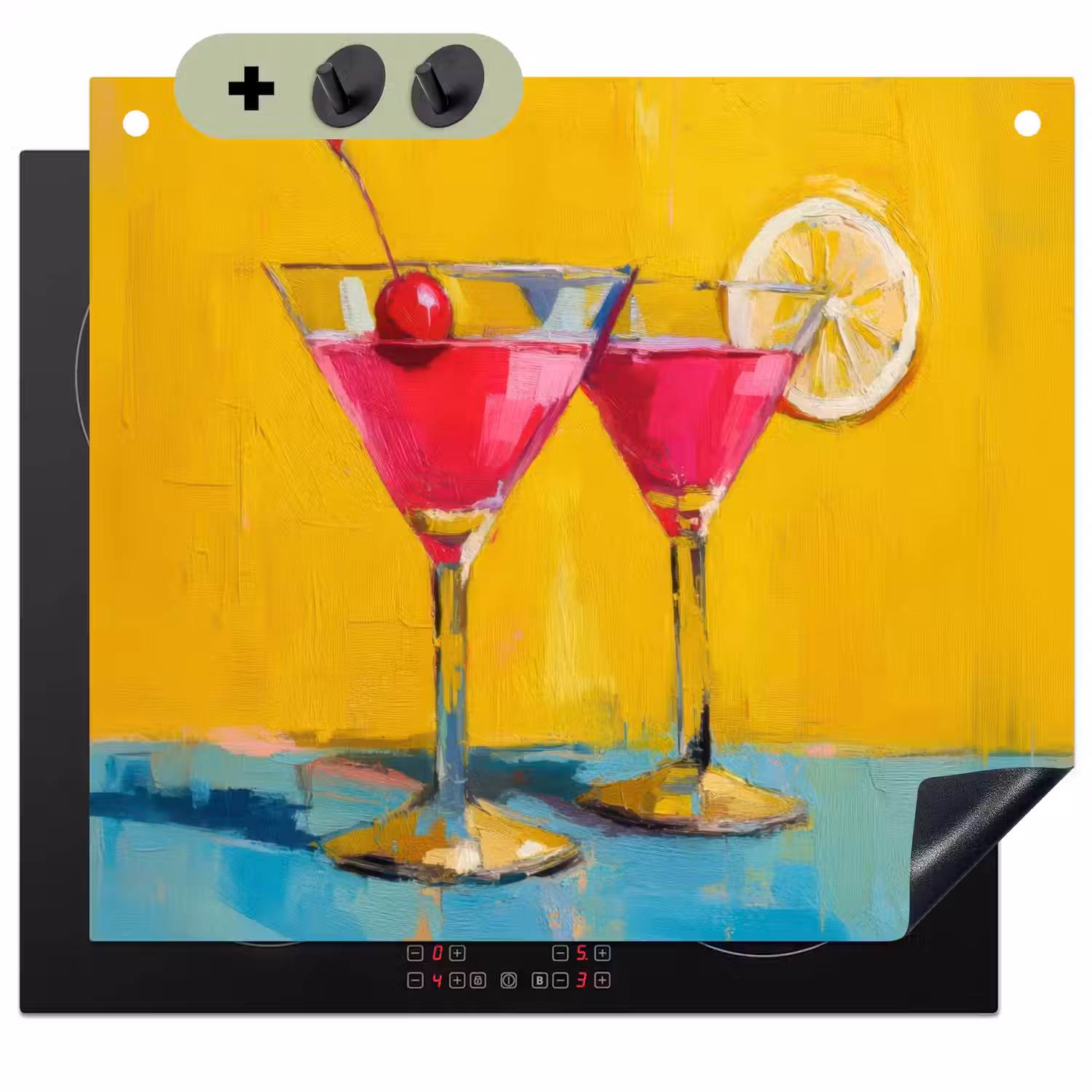 Glazen - Cocktail - Citroen - Kers Inductie beschemer met haakjes middel -3d