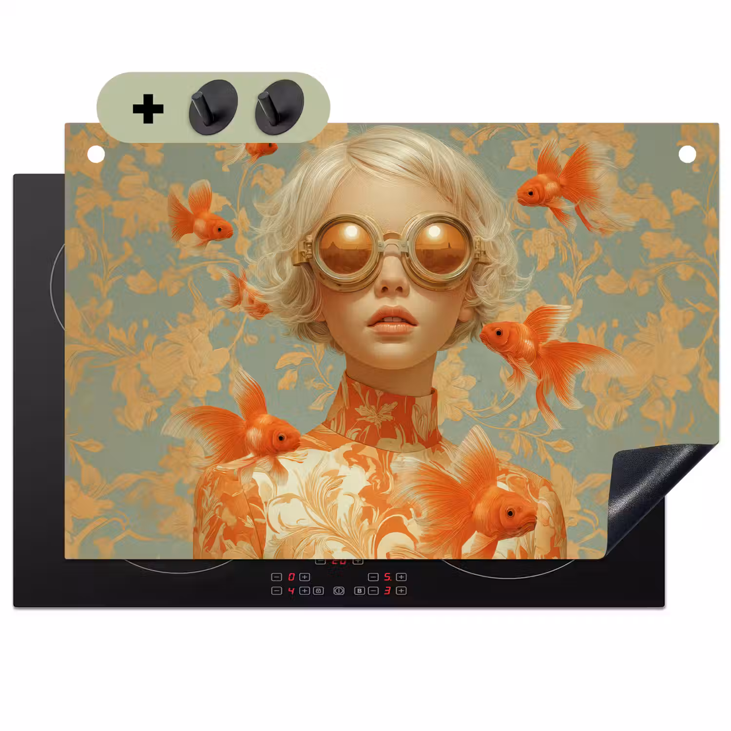 Goudvissen - Oranje - Vrouw - Blond Inductie beschemer met haakjes klein -3d