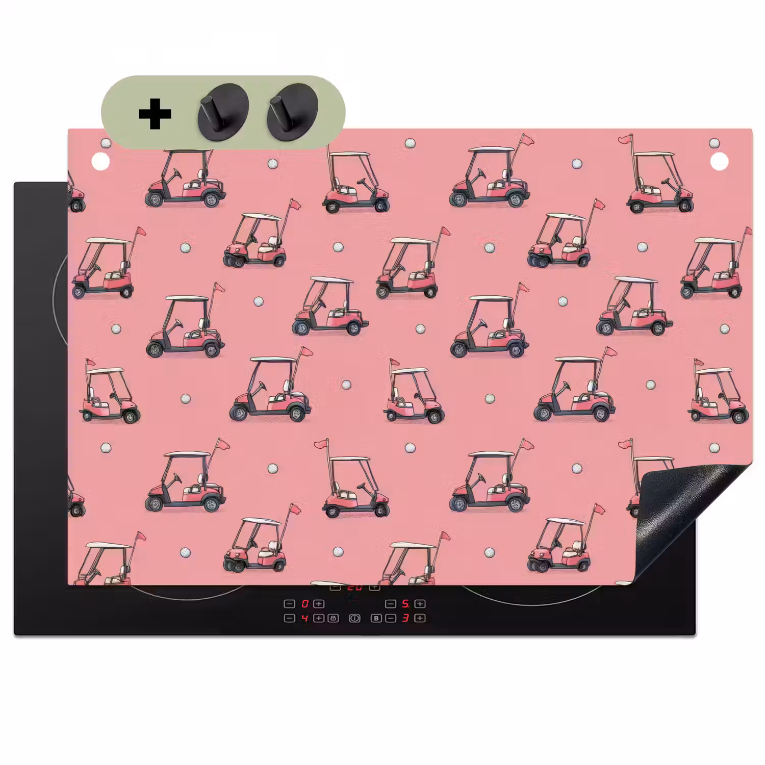 Golfkar - Retro - Roze Inductie beschemer met haakjes klein 777 -3d