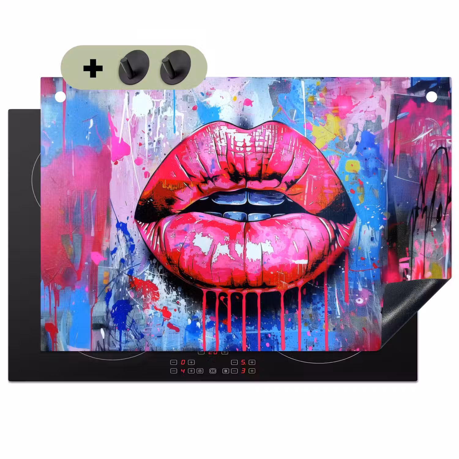 Graffiti - Lippen - Felroze - Geschilderd Inductie beschemer met haakjes klein -3d