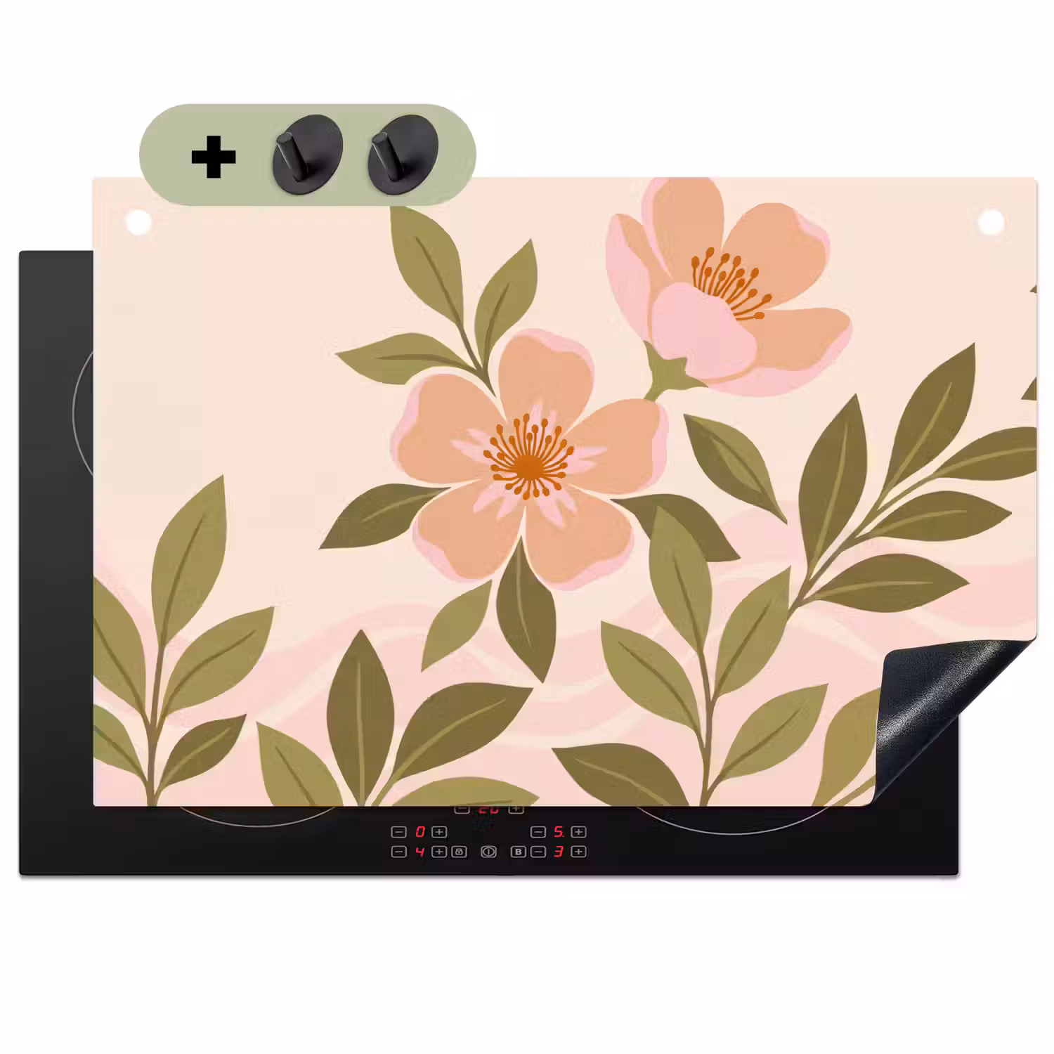 Grafisch - Bloemen - Roze Inductie beschemer met haakjes klein -3d
