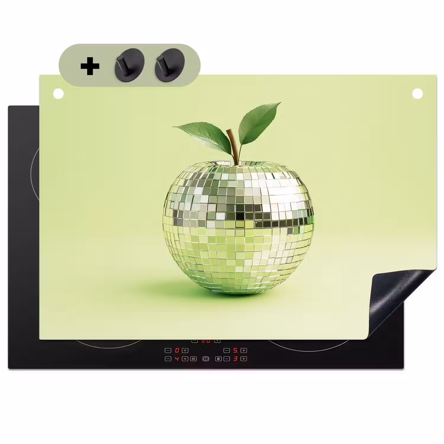 Groen - Disco - Decoratie - Appel Inductie beschemer met haakjes klein -3d