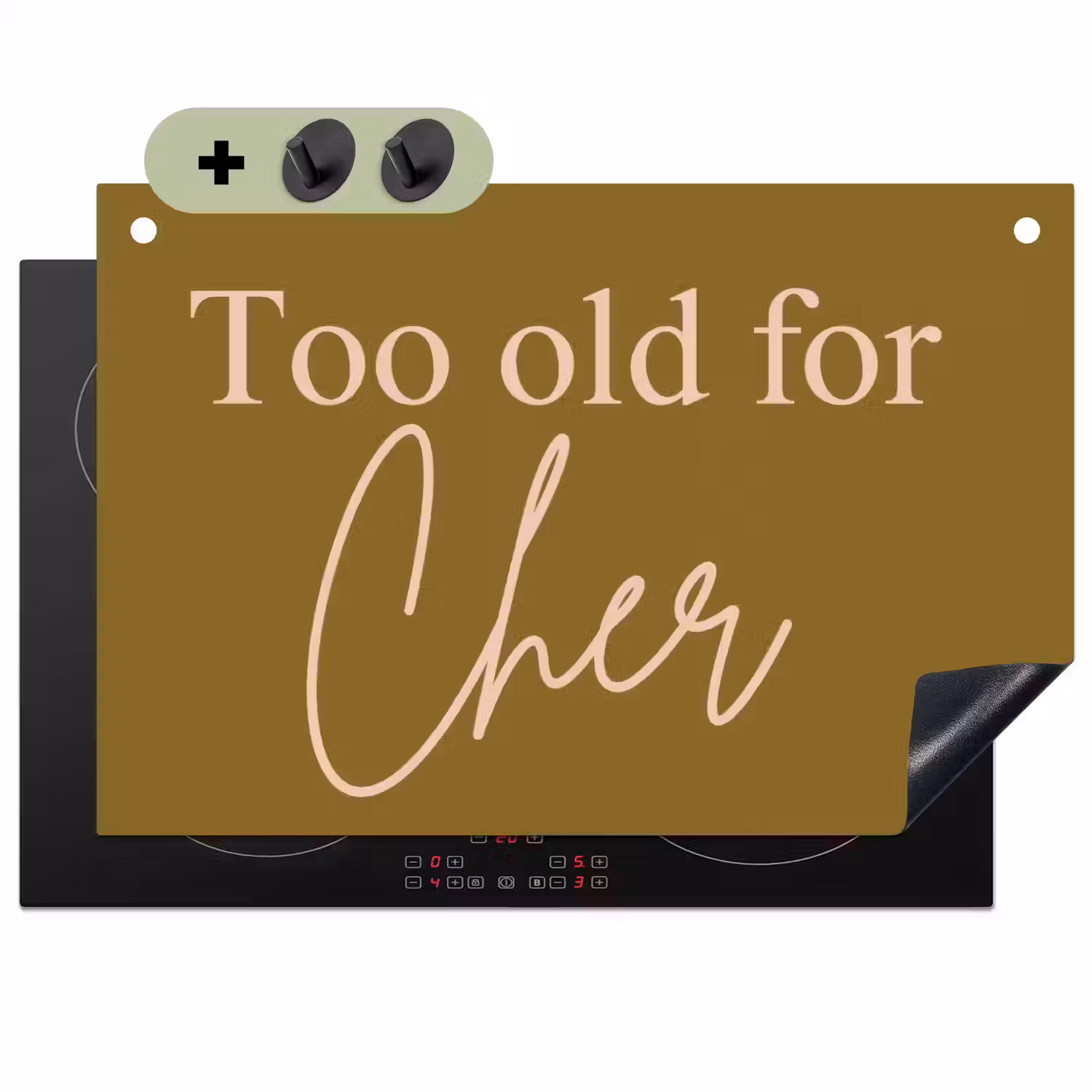 Groen - Too old for cher - Roze Inductie beschemer met haakjes klein -3d
