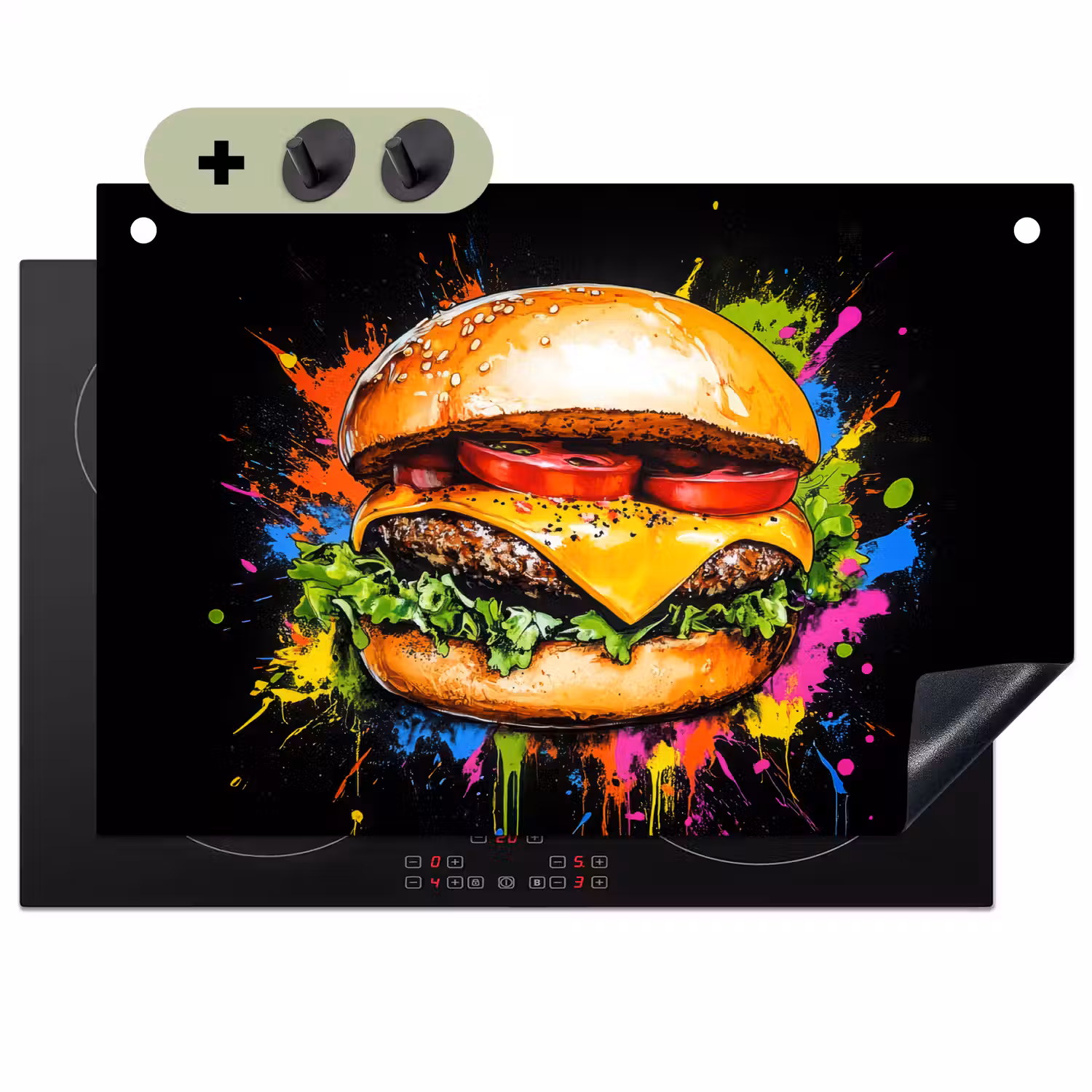 Hamburger - Graffiti - Verf - Kleurrijk - Eten - Abstract Inductie beschemer met haakjes klein -3d